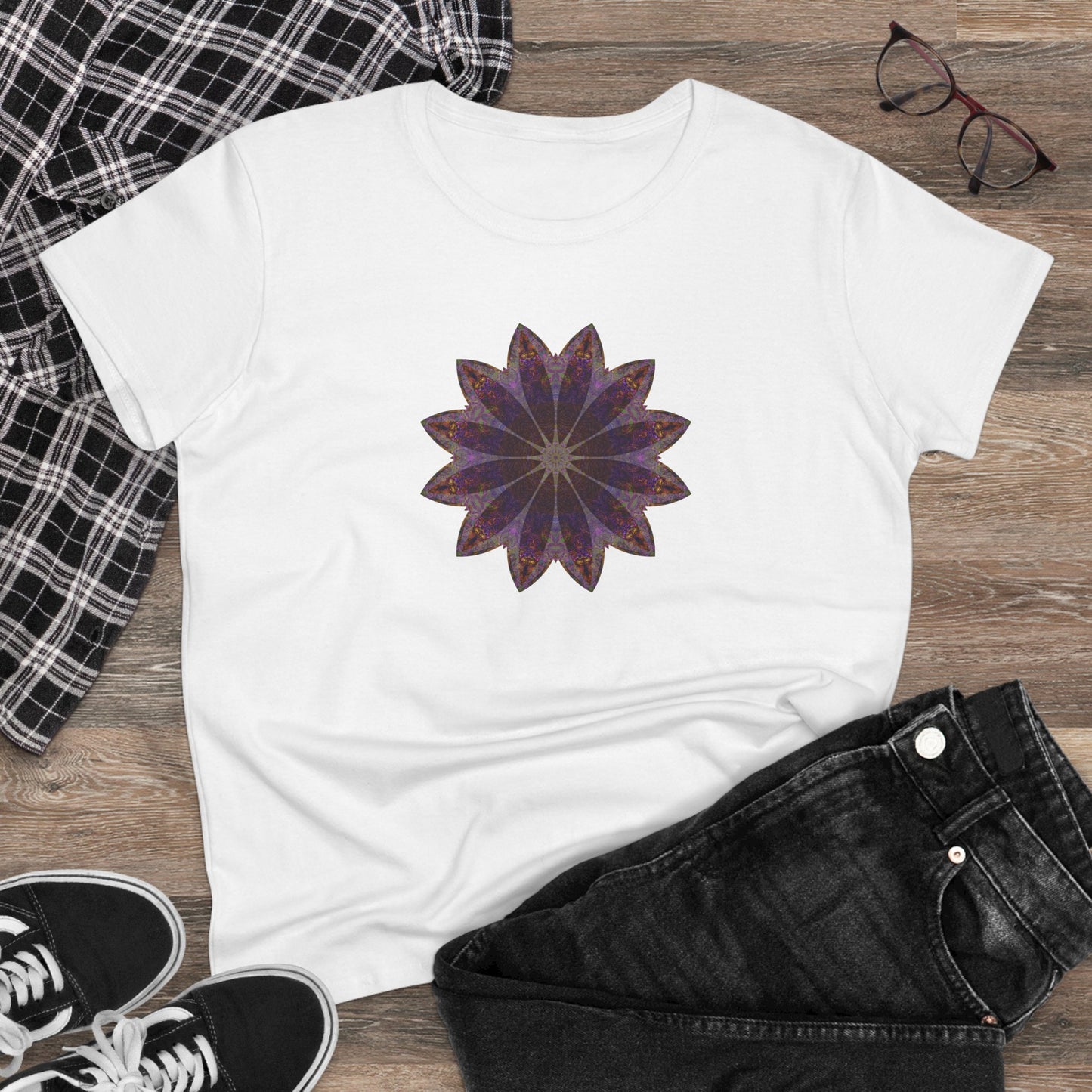 Women's Midweight Cotton Tee - Love Light Mandalas No.11