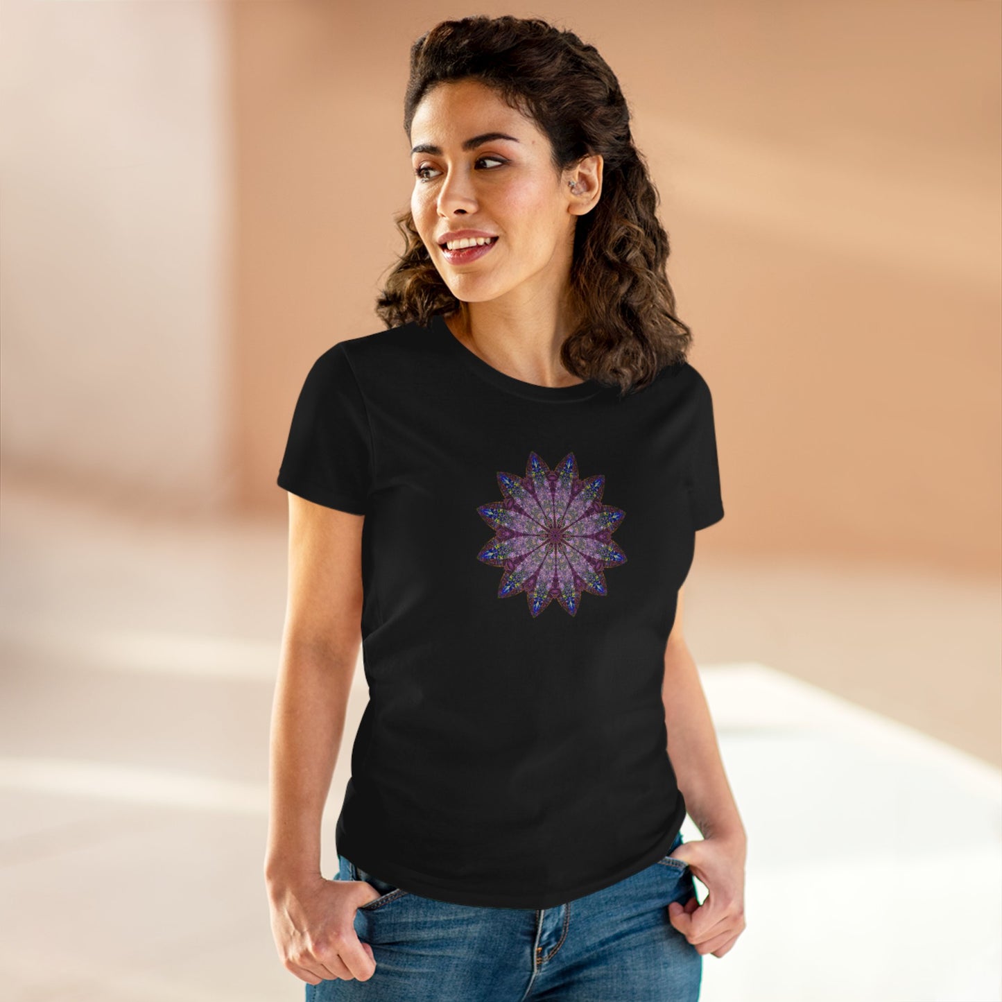 Women's Midweight Cotton Tee - Love Light Mandalas No.17