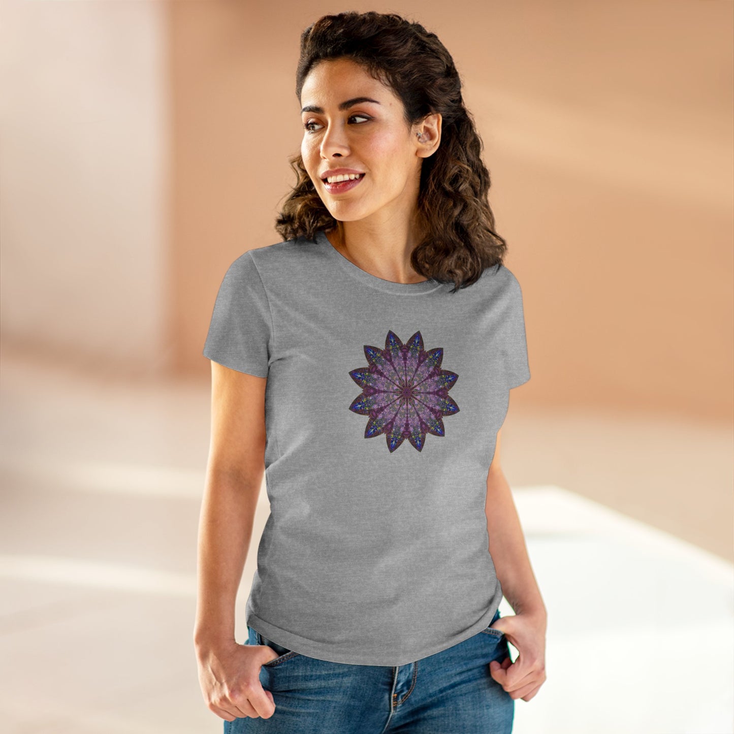 Women's Midweight Cotton Tee - Love Light Mandalas No.17