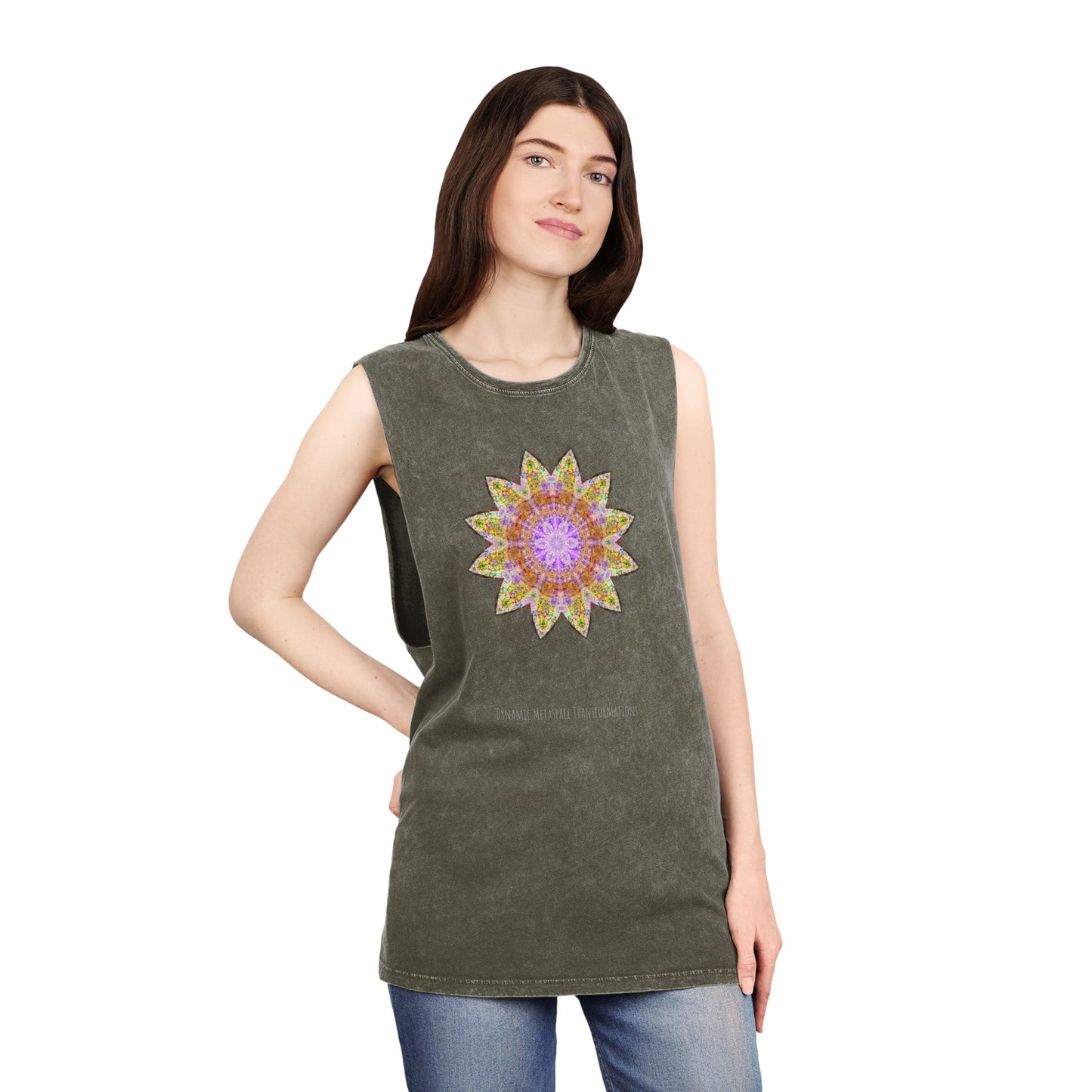 Unisex Stonewash Tank Top - Love Light Mandalas No.14