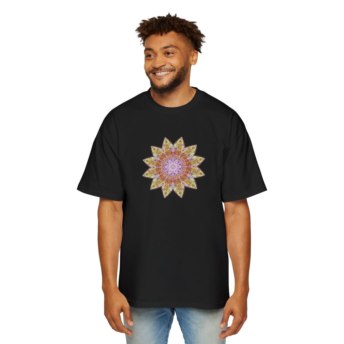 Men's Heavy Oversized Tee - Love Light Mandalas No.14