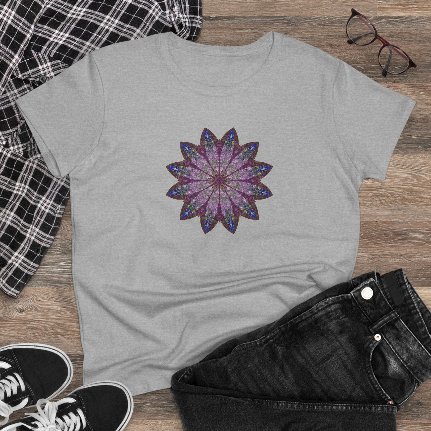 Women's Midweight Cotton Tee - Love Light Mandalas No.17