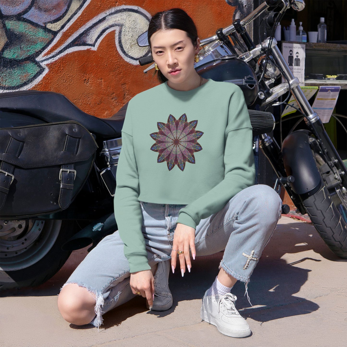 Women's Cropped Sweatshirt - Love Light Mandalas No.9
