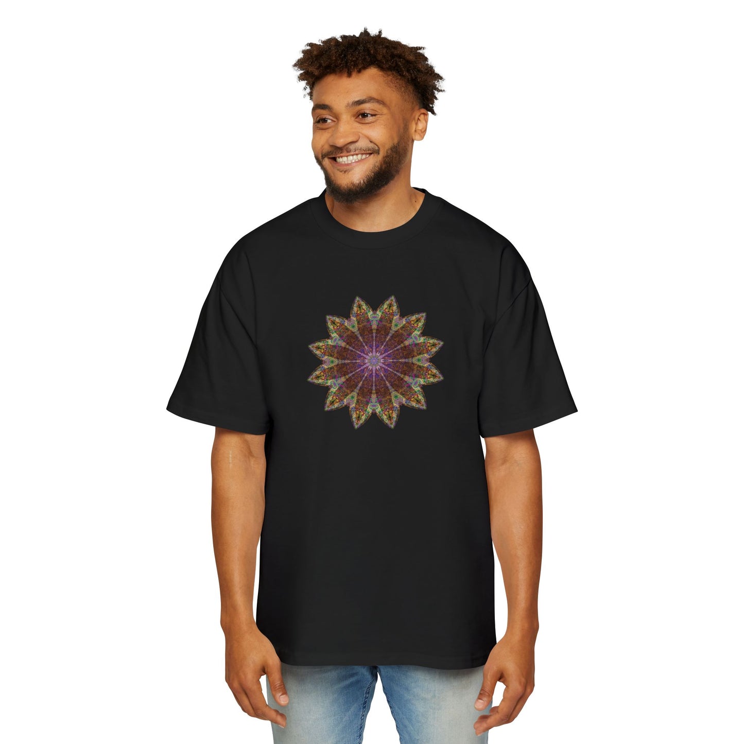 Men's Heavy Oversized Tee - Love Light Mandalas No.13