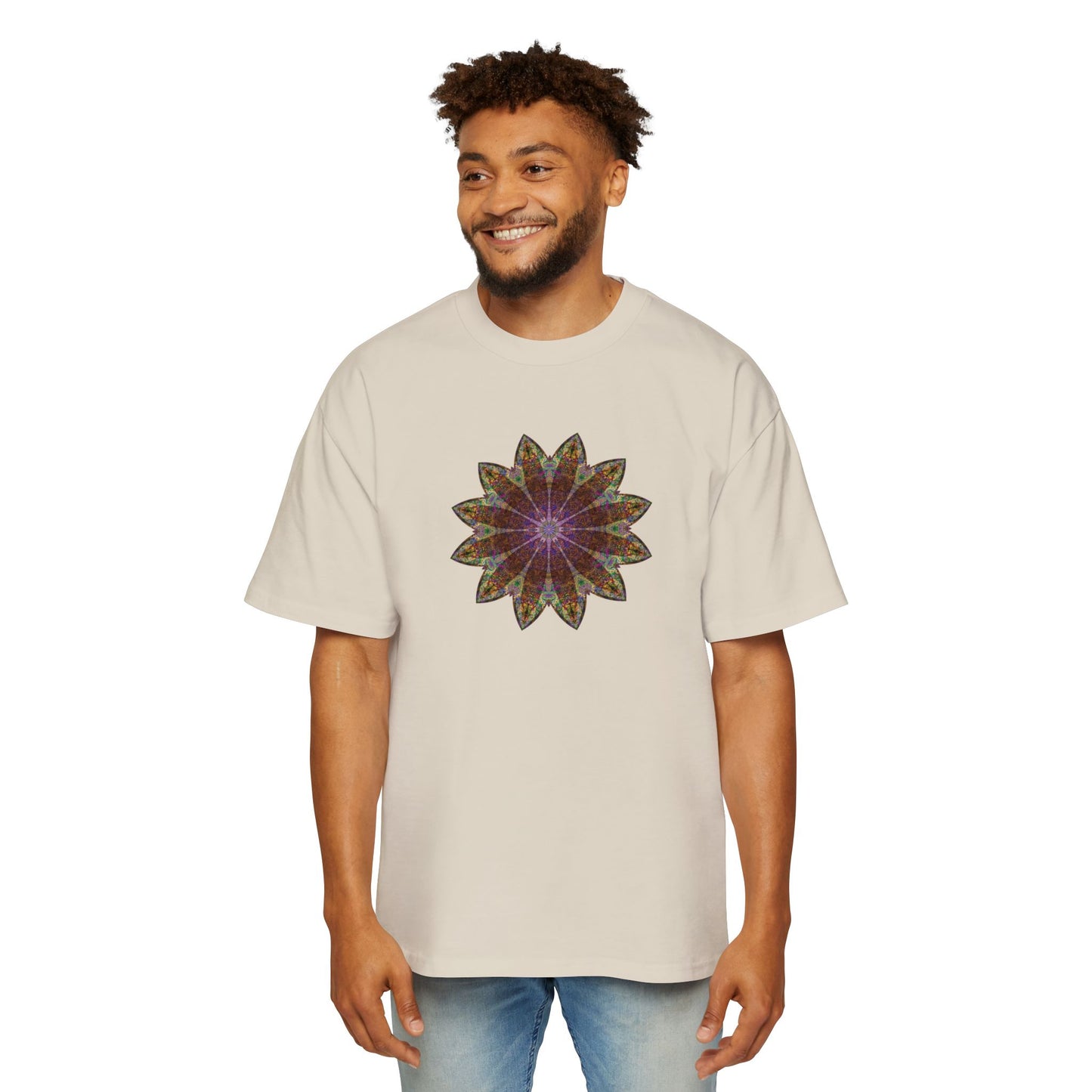 Men's Heavy Oversized Tee - Love Light Mandalas No.13