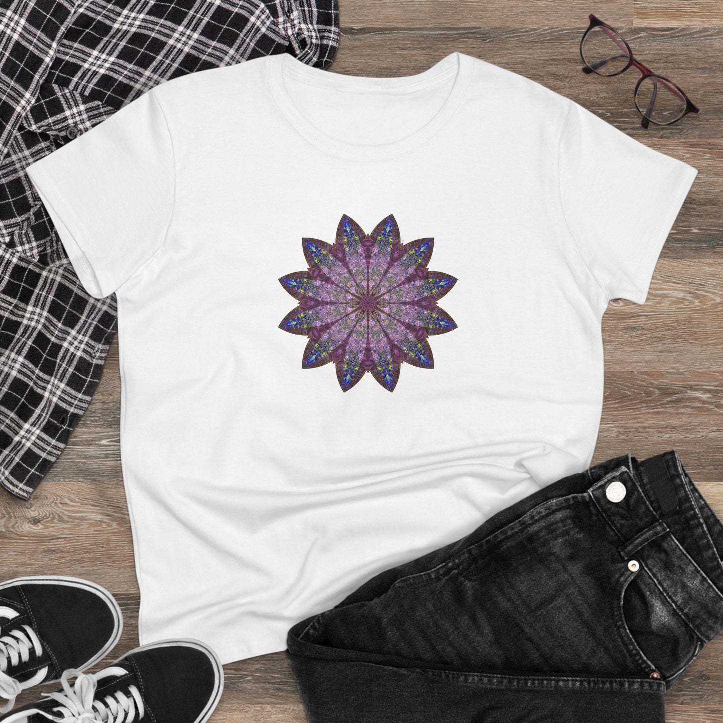 Women's Midweight Cotton Tee - Love Light Mandalas No.17