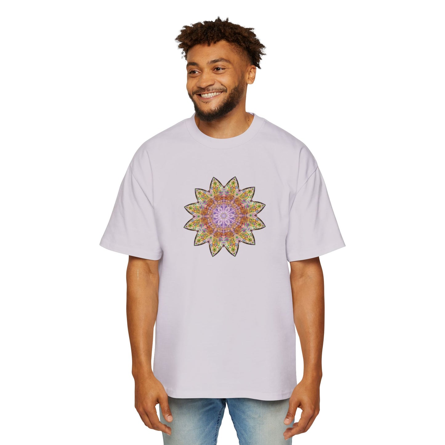 Men's Heavy Oversized Tee - Love Light Mandalas No.14