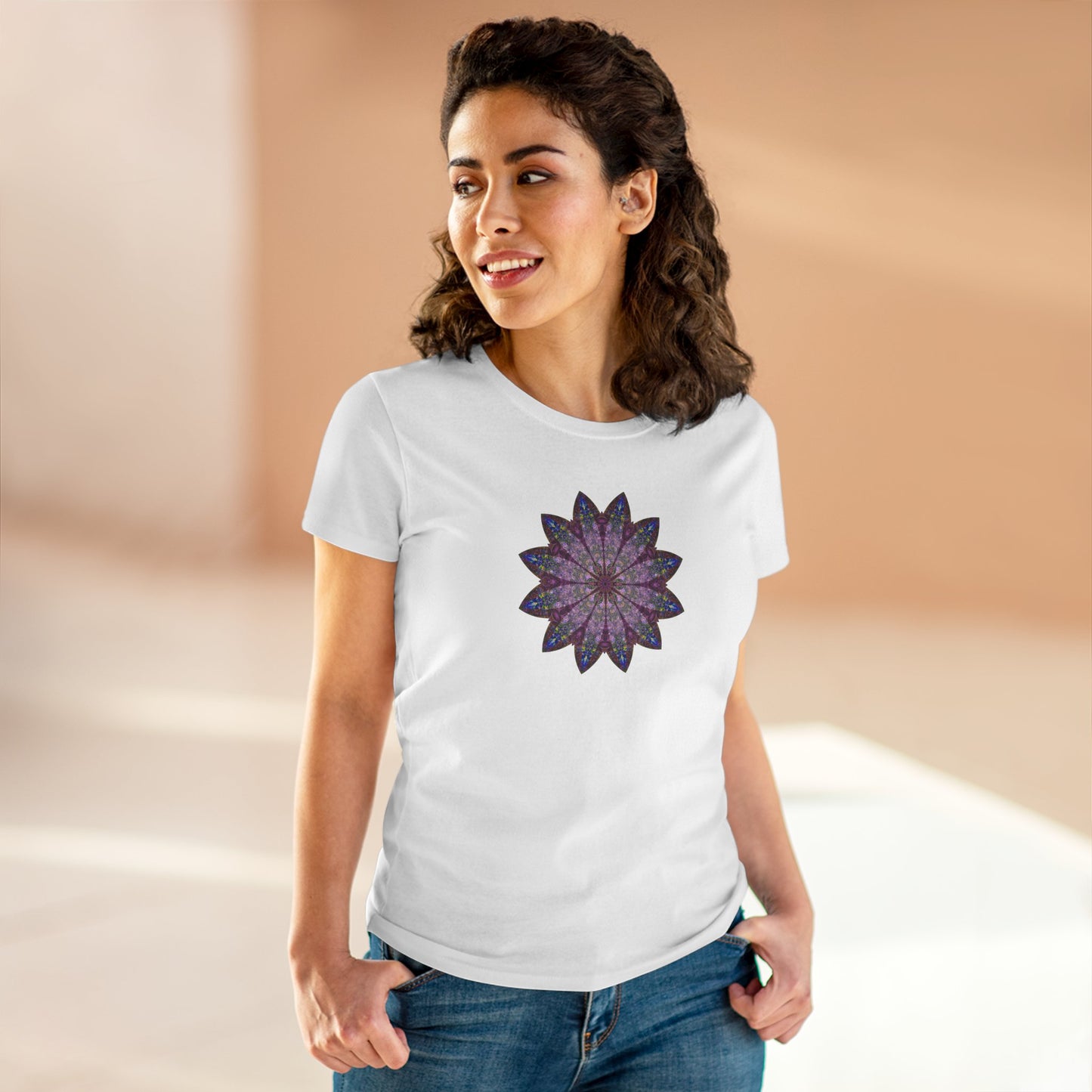 Women's Midweight Cotton Tee - Love Light Mandalas No.17