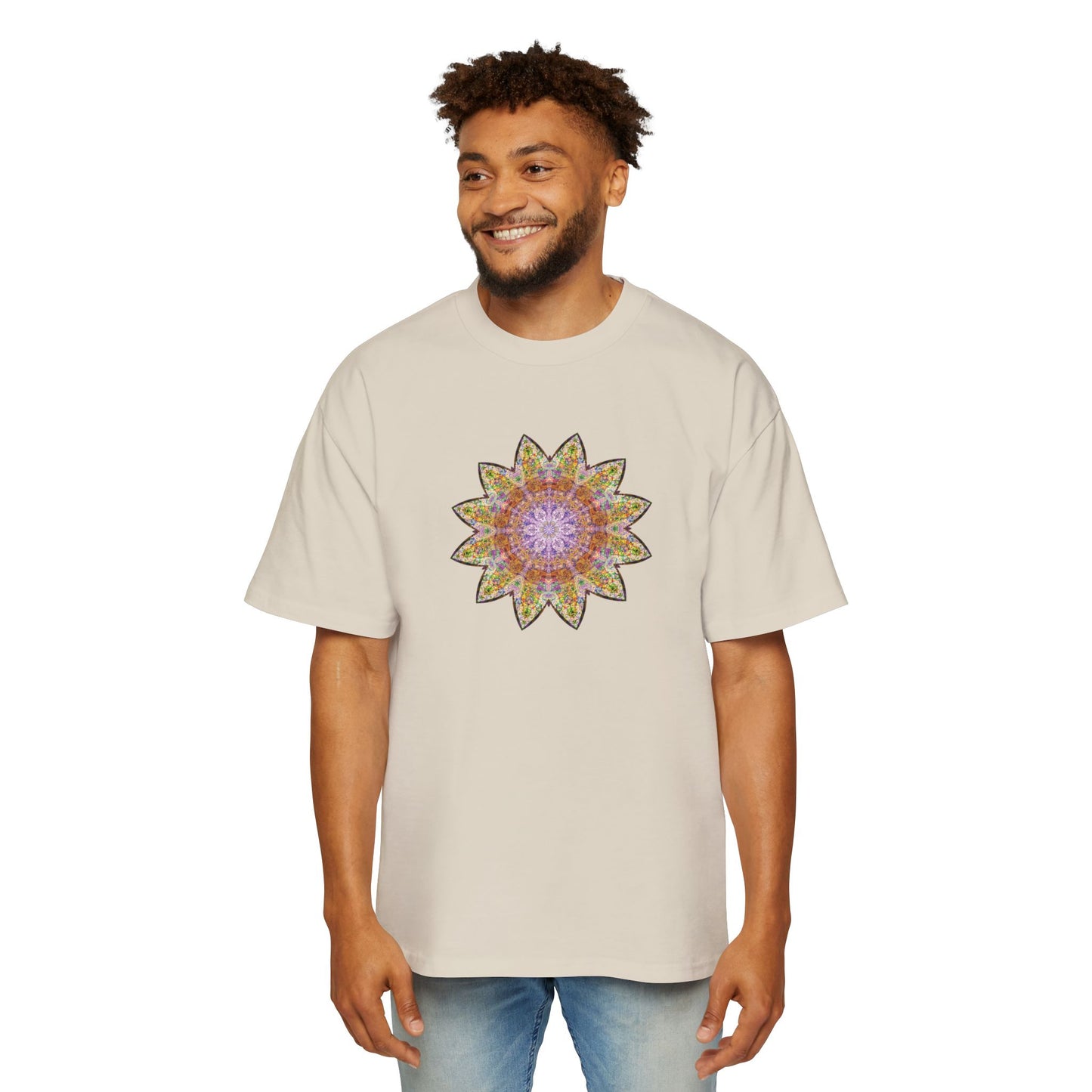 Men's Heavy Oversized Tee - Love Light Mandalas No.14