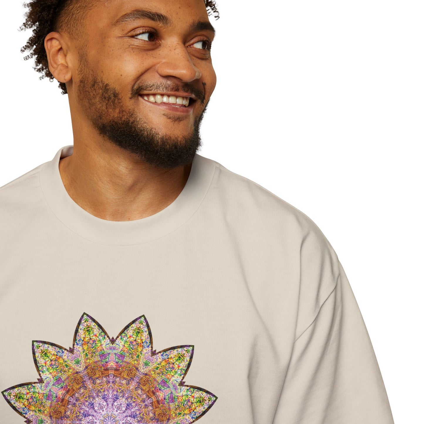Men's Heavy Oversized Tee - Love Light Mandalas No.14