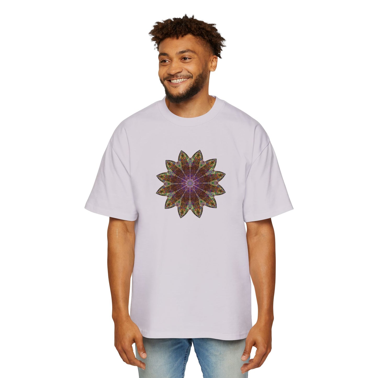 Men's Heavy Oversized Tee - Love Light Mandalas No.13