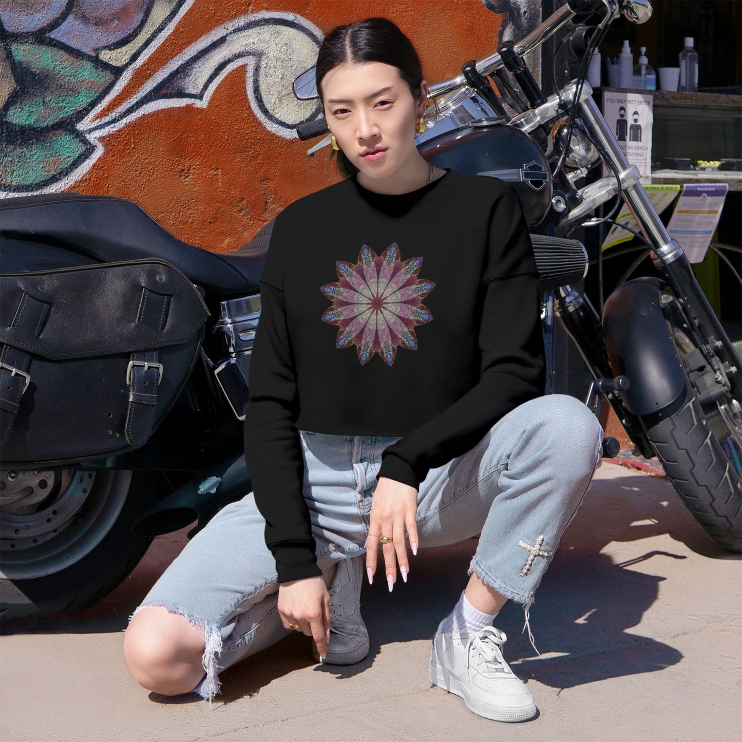Women's Cropped Sweatshirt - Love Light Mandalas No.9