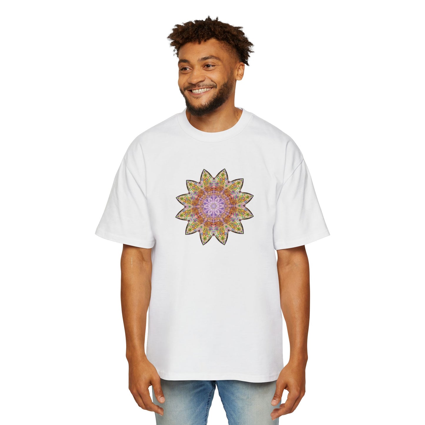 Men's Heavy Oversized Tee - Love Light Mandalas No.14