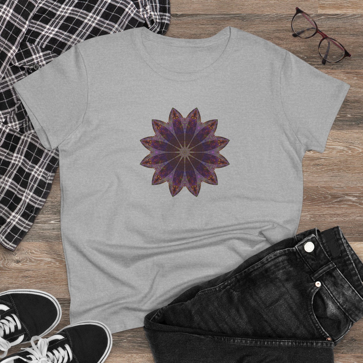 Women's Midweight Cotton Tee - Love Light Mandalas No.11