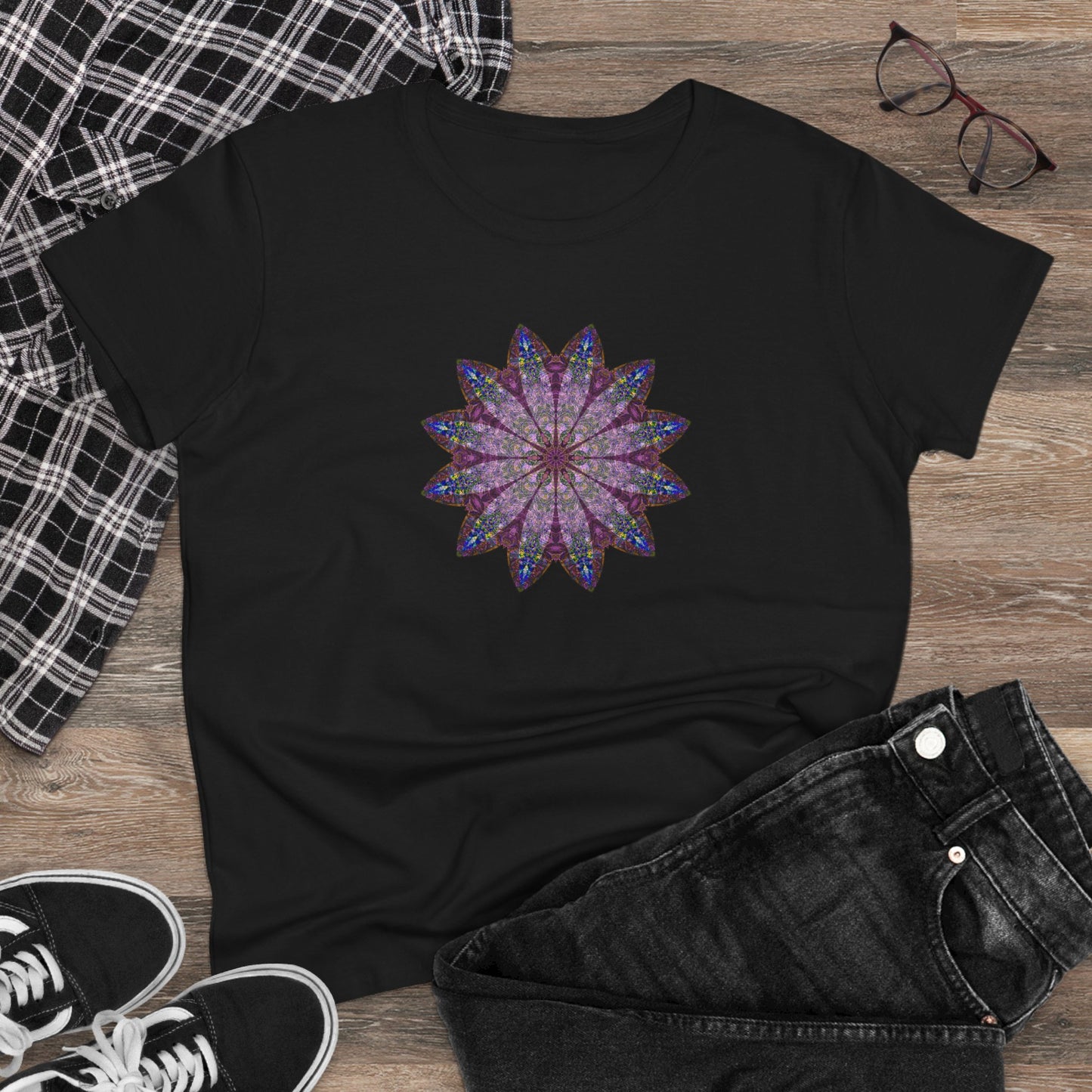 Women's Midweight Cotton Tee - Love Light Mandalas No.17