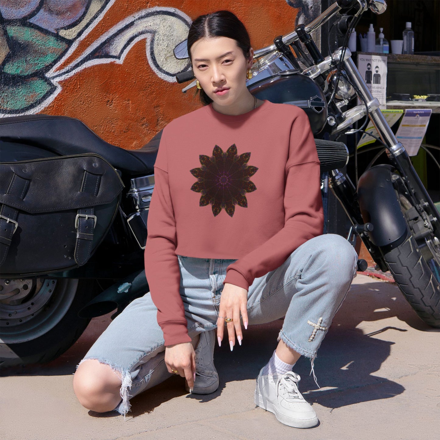 Women's Cropped Sweatshirt - Love Light Mandalas No.12