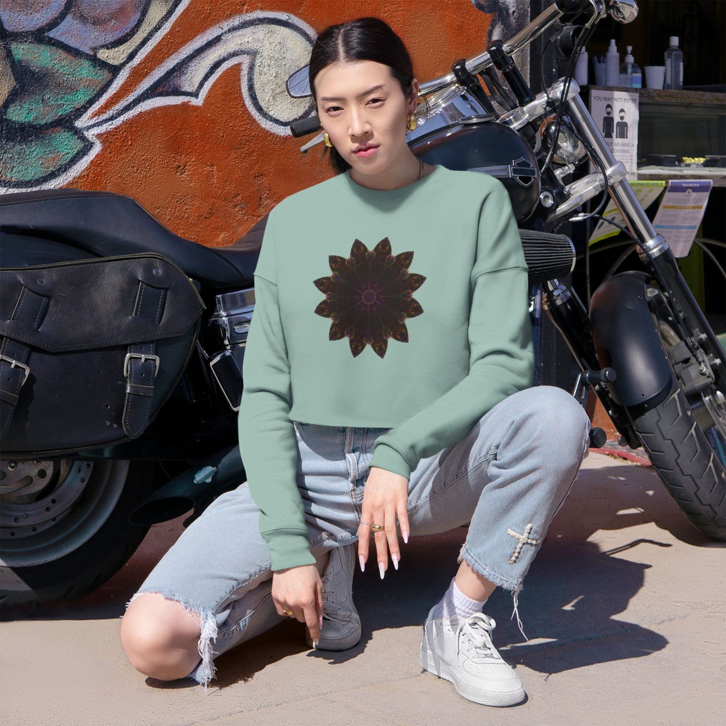 Women's Cropped Sweatshirt - Love Light Mandalas No.12