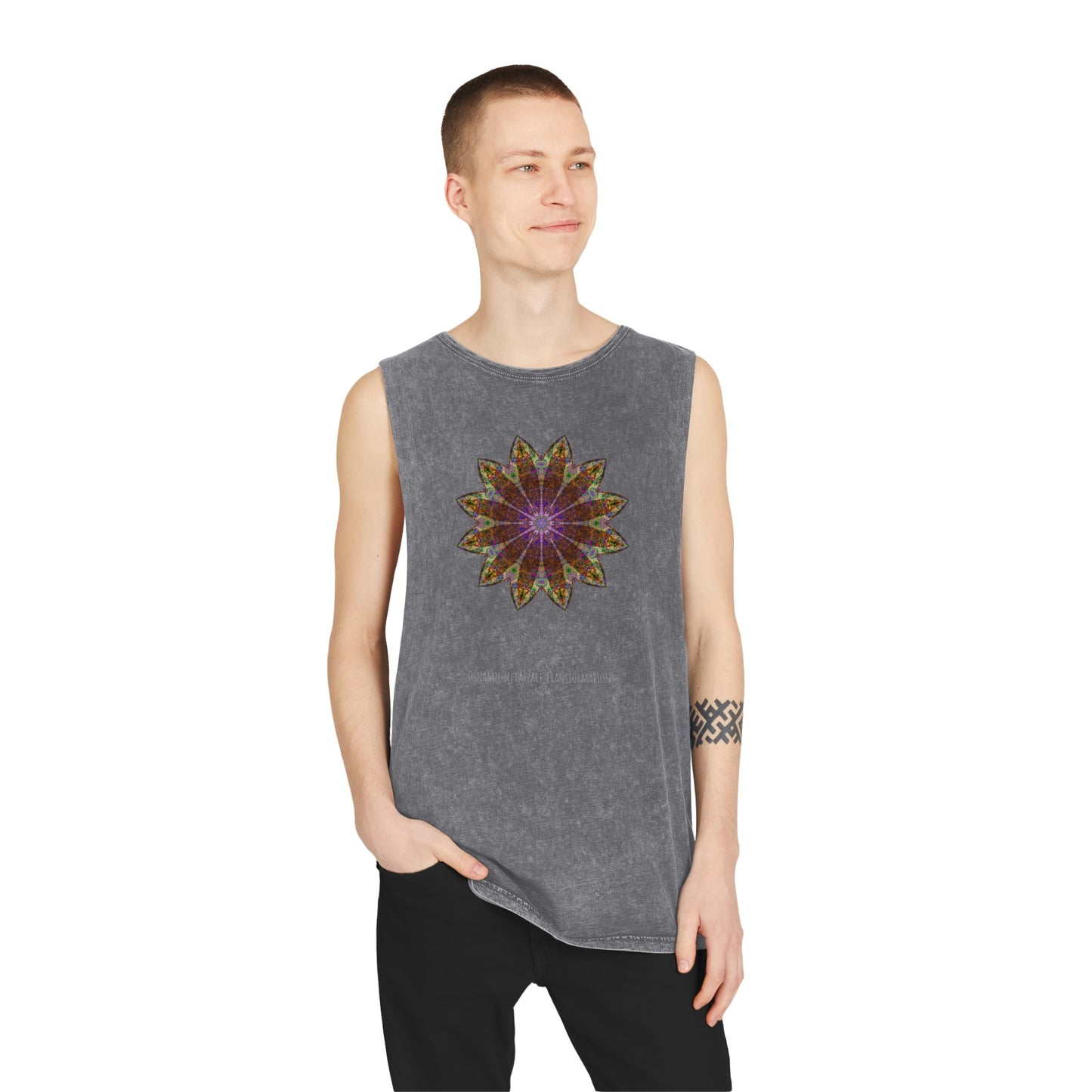 Unisex Stonewash Tank Top - Love Light Mandalas No.13