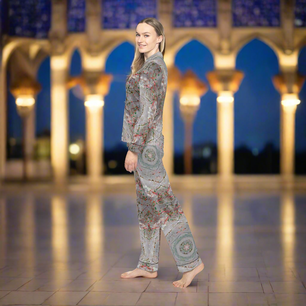Simulation Image of woman wearing Silky Pajamas in a Palace 