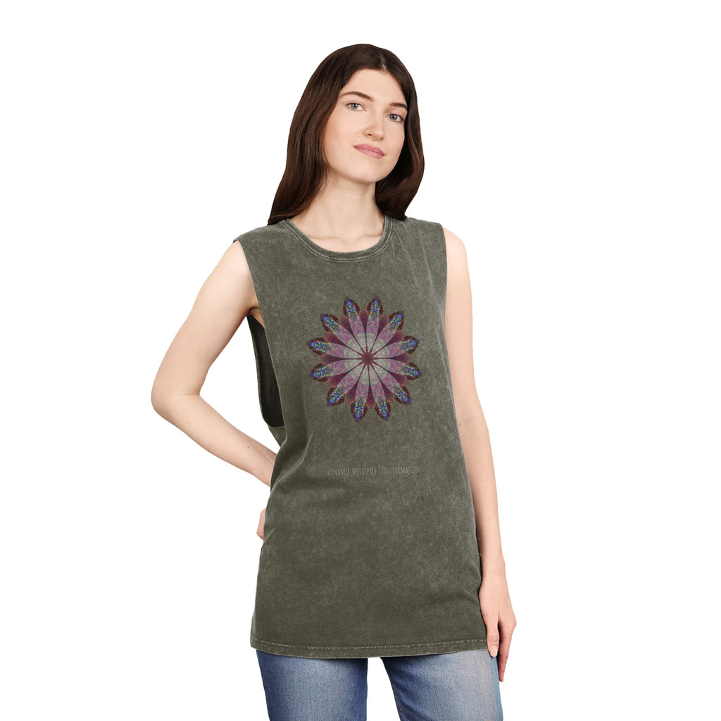 Unisex Stonewash Tank Top - Love Light Mandalas No.9