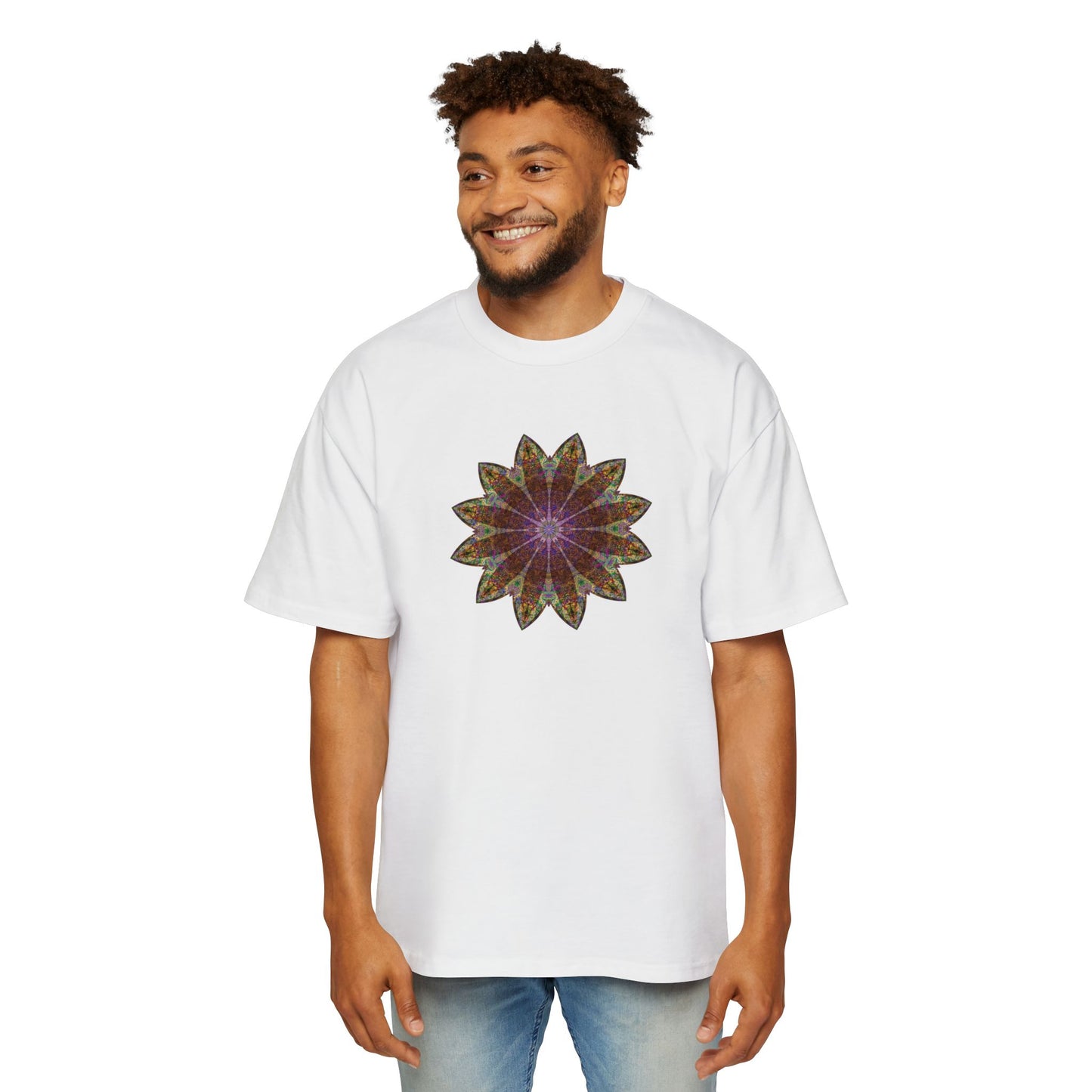 Men's Heavy Oversized Tee - Love Light Mandalas No.13