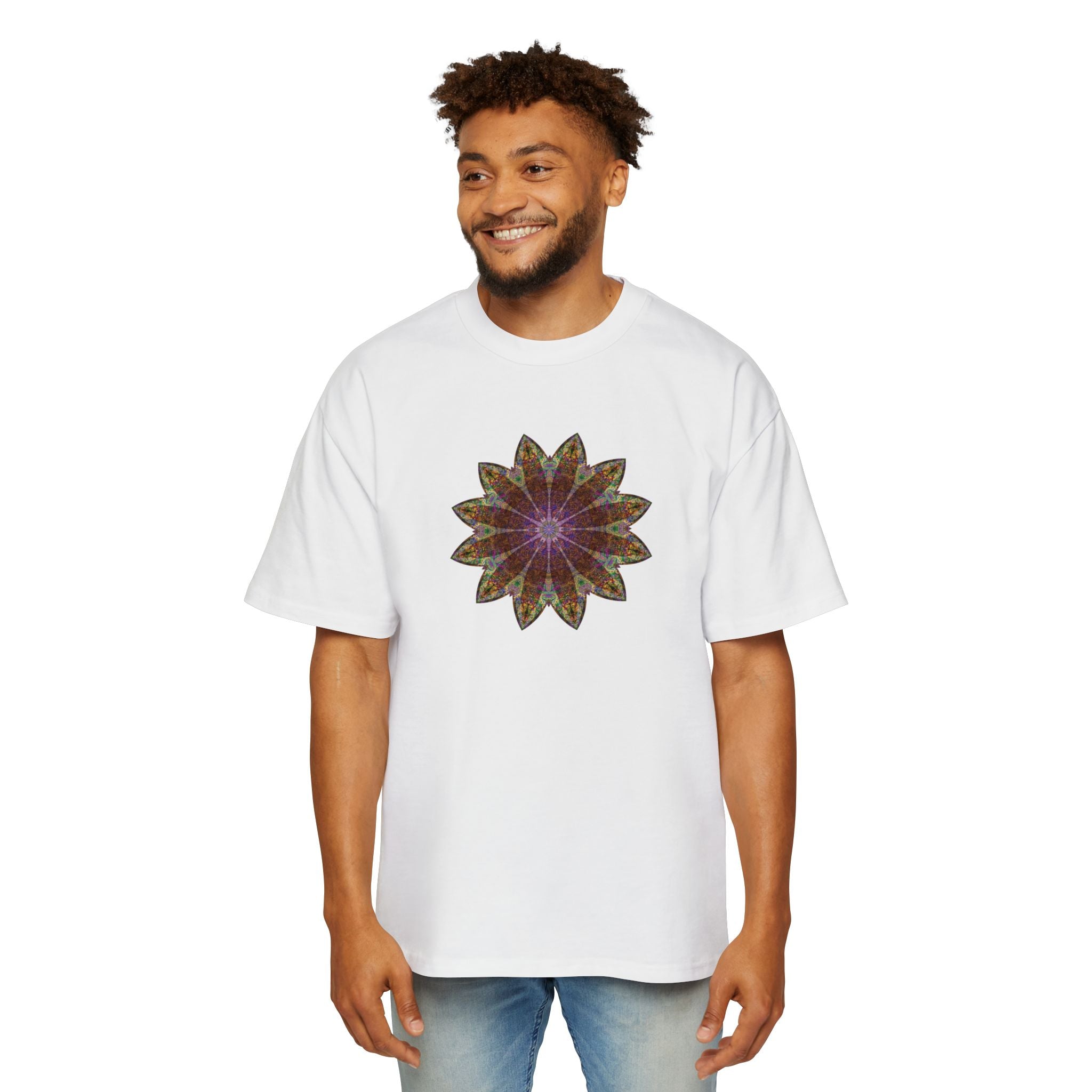 Men's Heavy Oversized Tee - Love Light Mandalas No.13