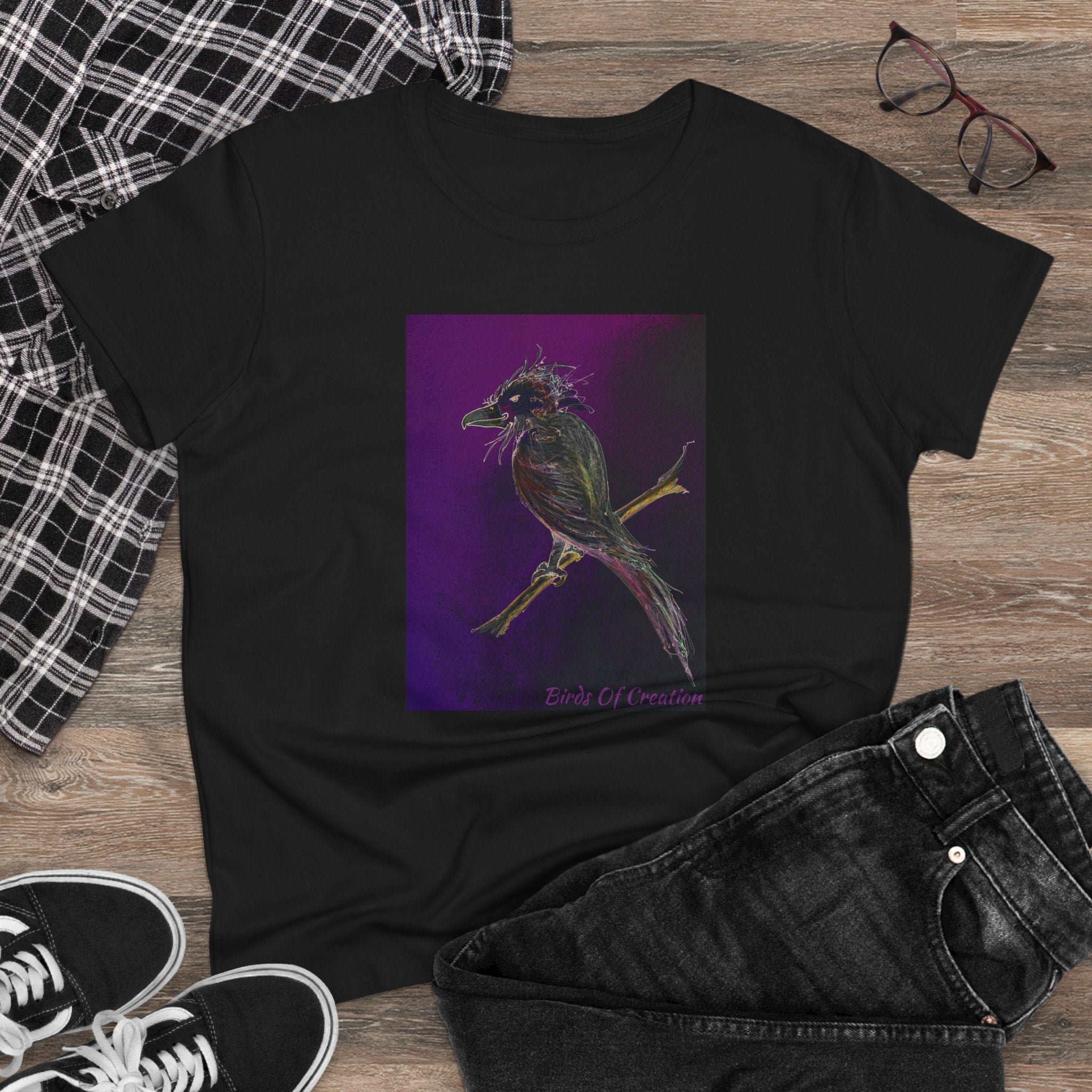 Women's Midweight Cotton Tee - Birds Of Creation No.1