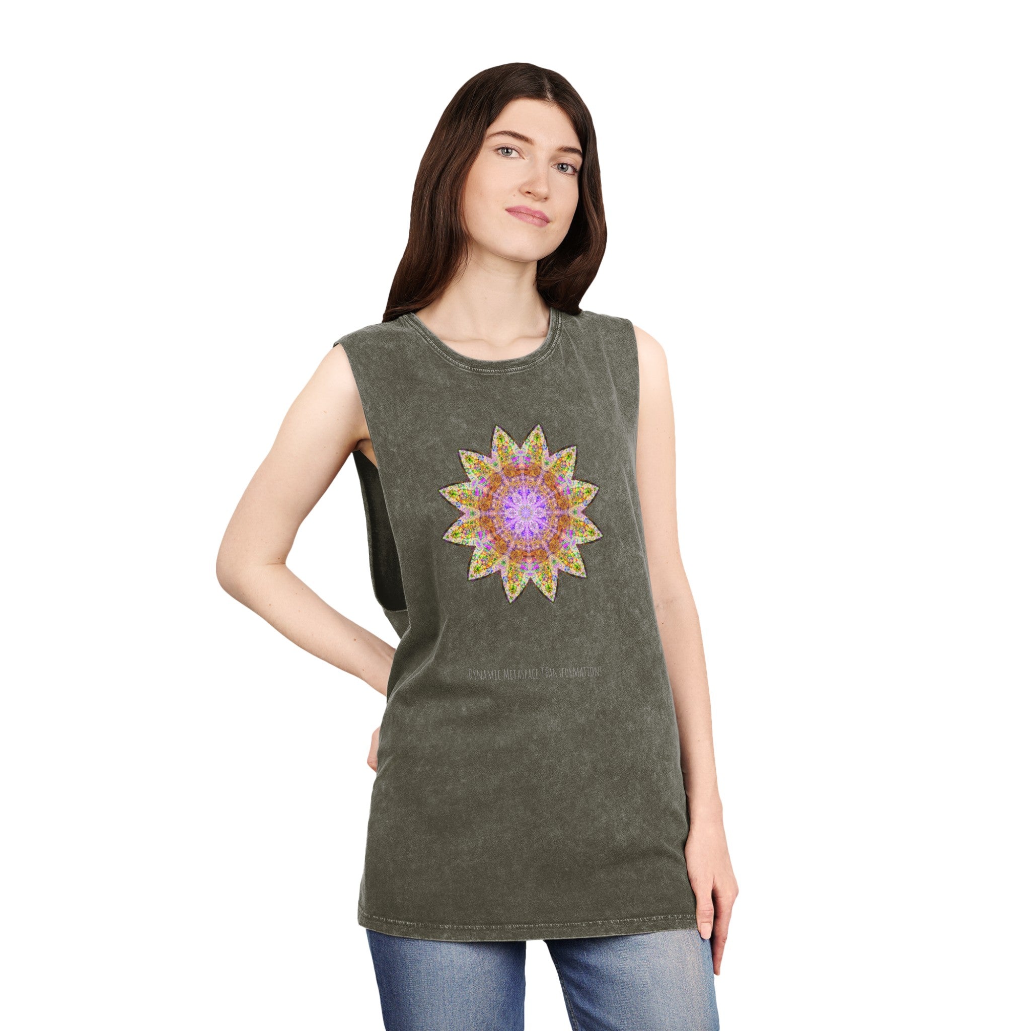 Unisex Stonewash Tank Top - Love Light Mandalas No.14