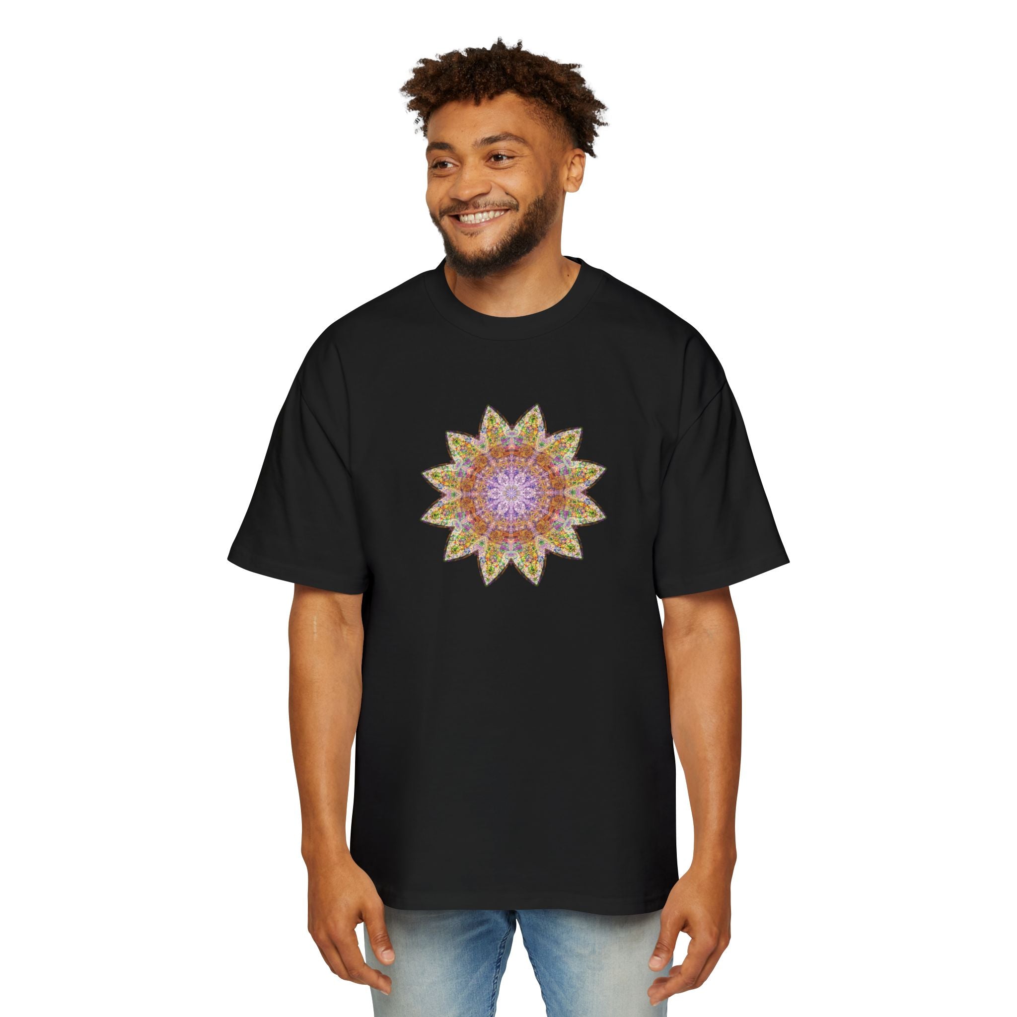 Men's Heavy Oversized Tee - Love Light Mandalas No.14