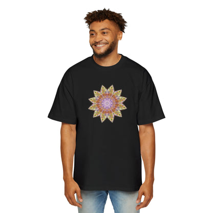 Men's Heavy Oversized Tee - Love Light Mandalas No.14