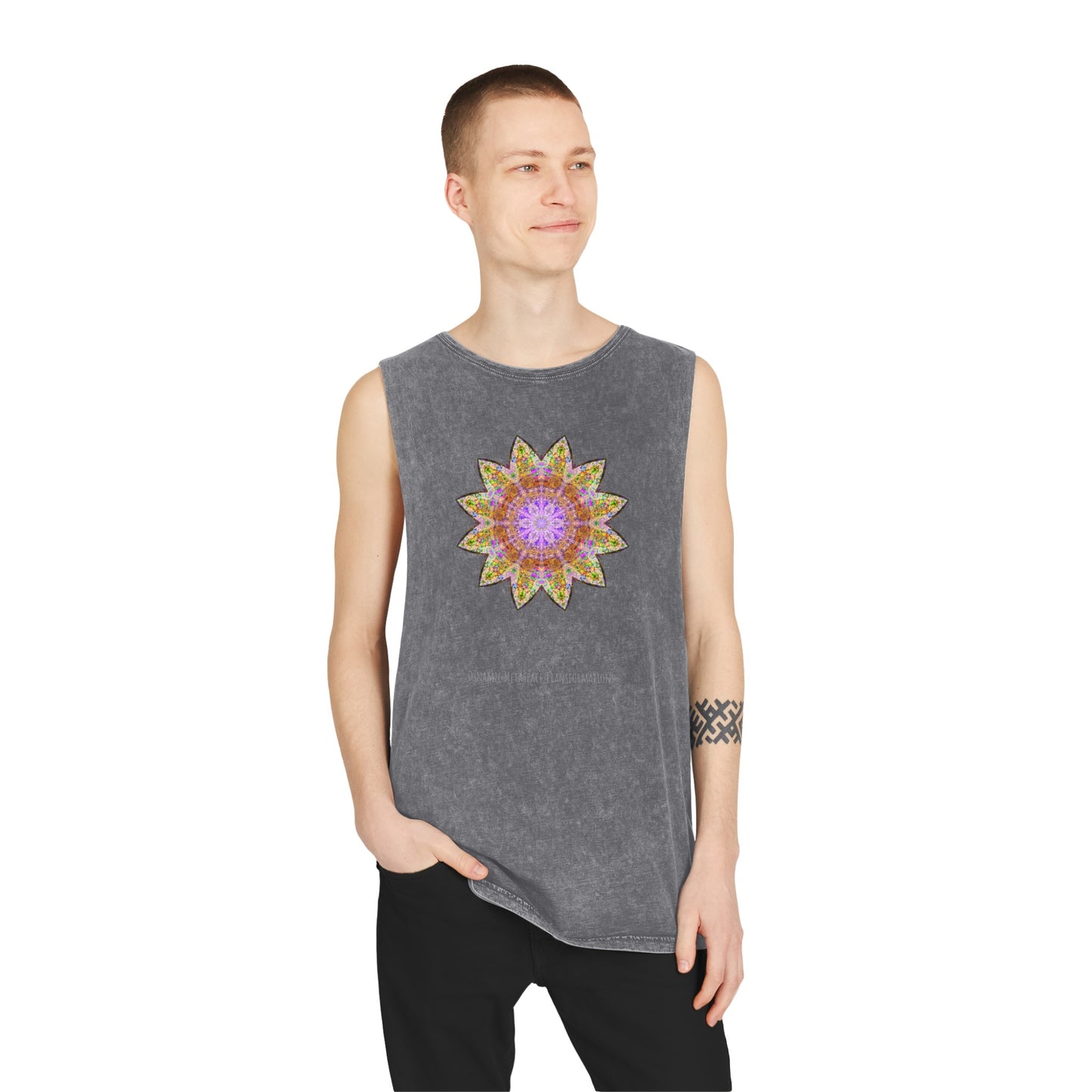 Unisex Stonewash Tank Top - Love Light Mandalas No.14