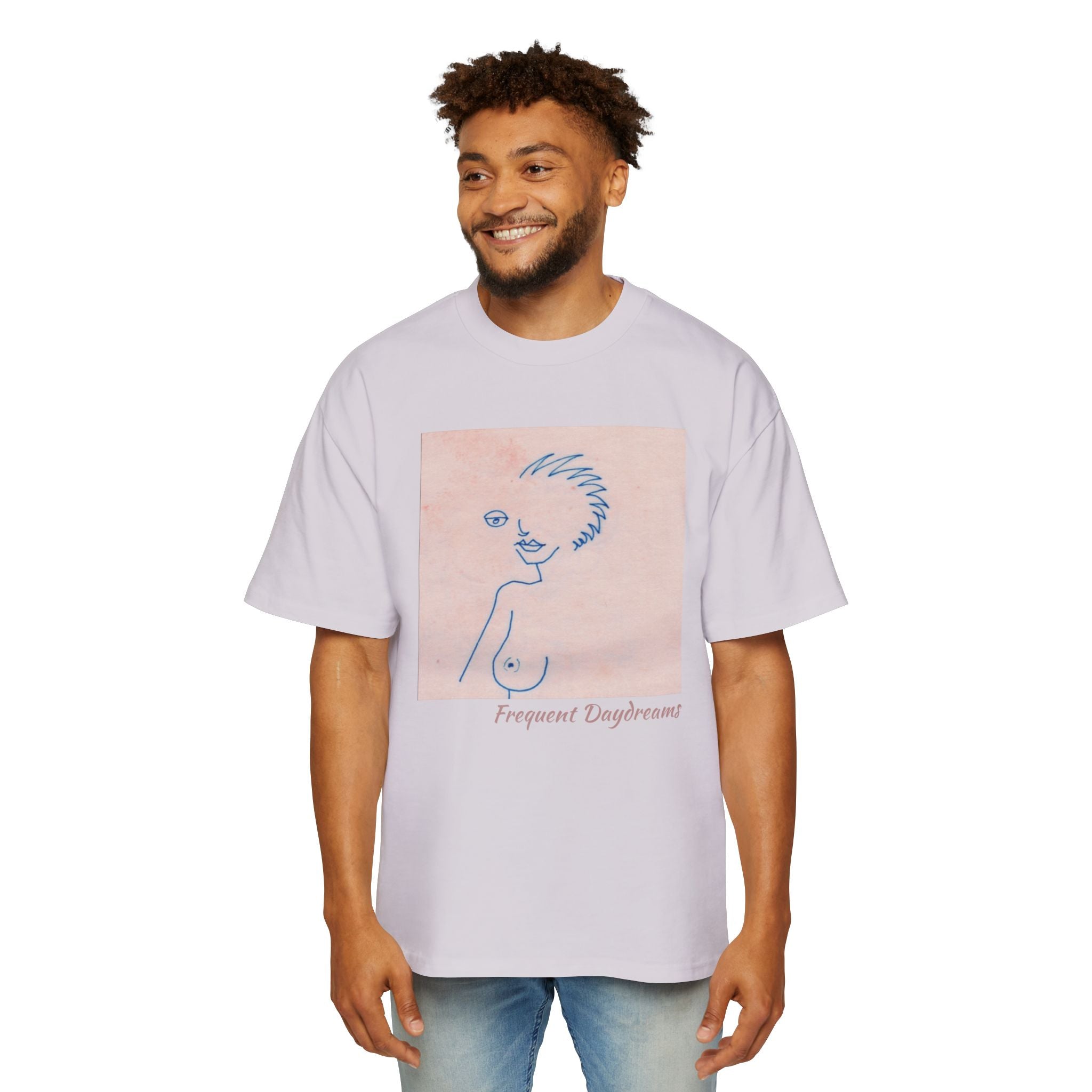 Men's Heavy Oversized Tee - Frequent Daydreams Sketch No.46