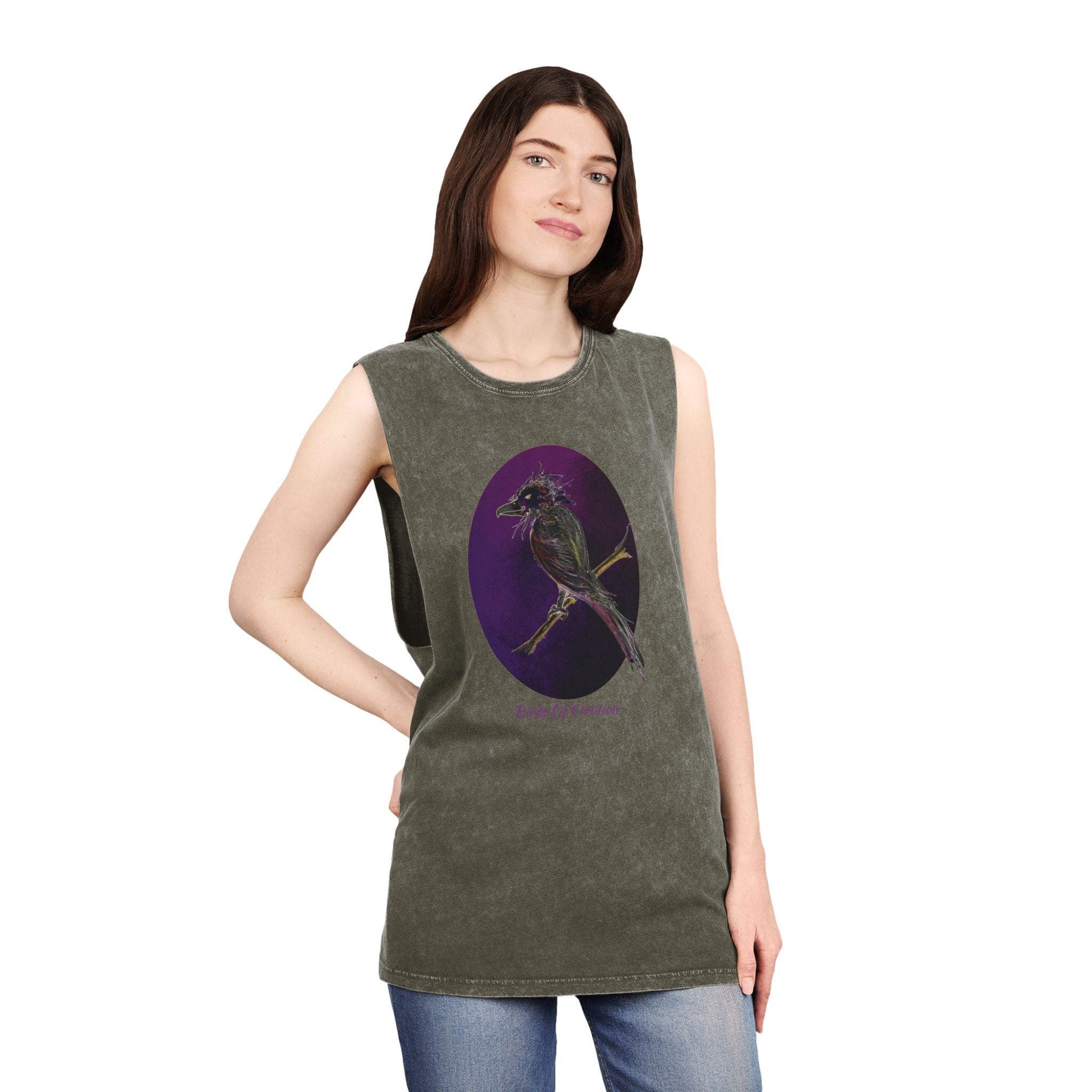 Unisex Stonewash Tank Top - Birds Of Creation No.1a