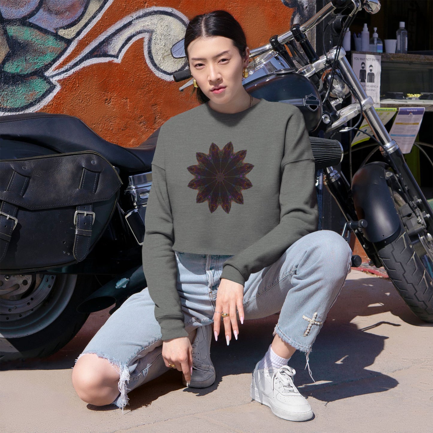 Women's Cropped Sweatshirt - Love Light Mandalas No.10