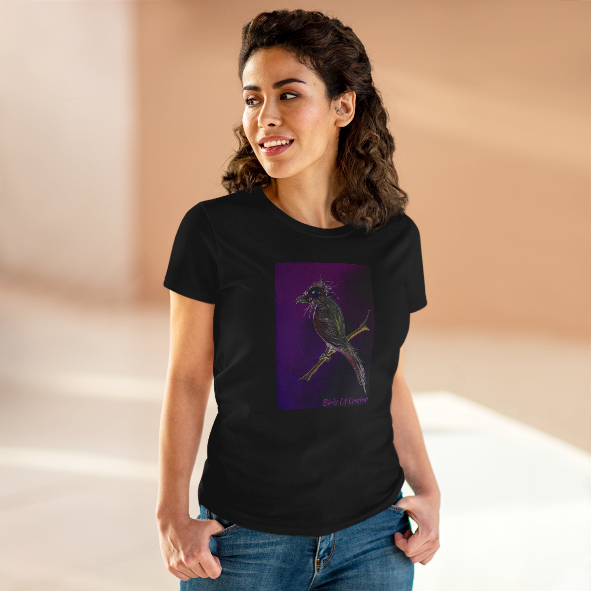 Women's Midweight Cotton Tee - Birds Of Creation No.1