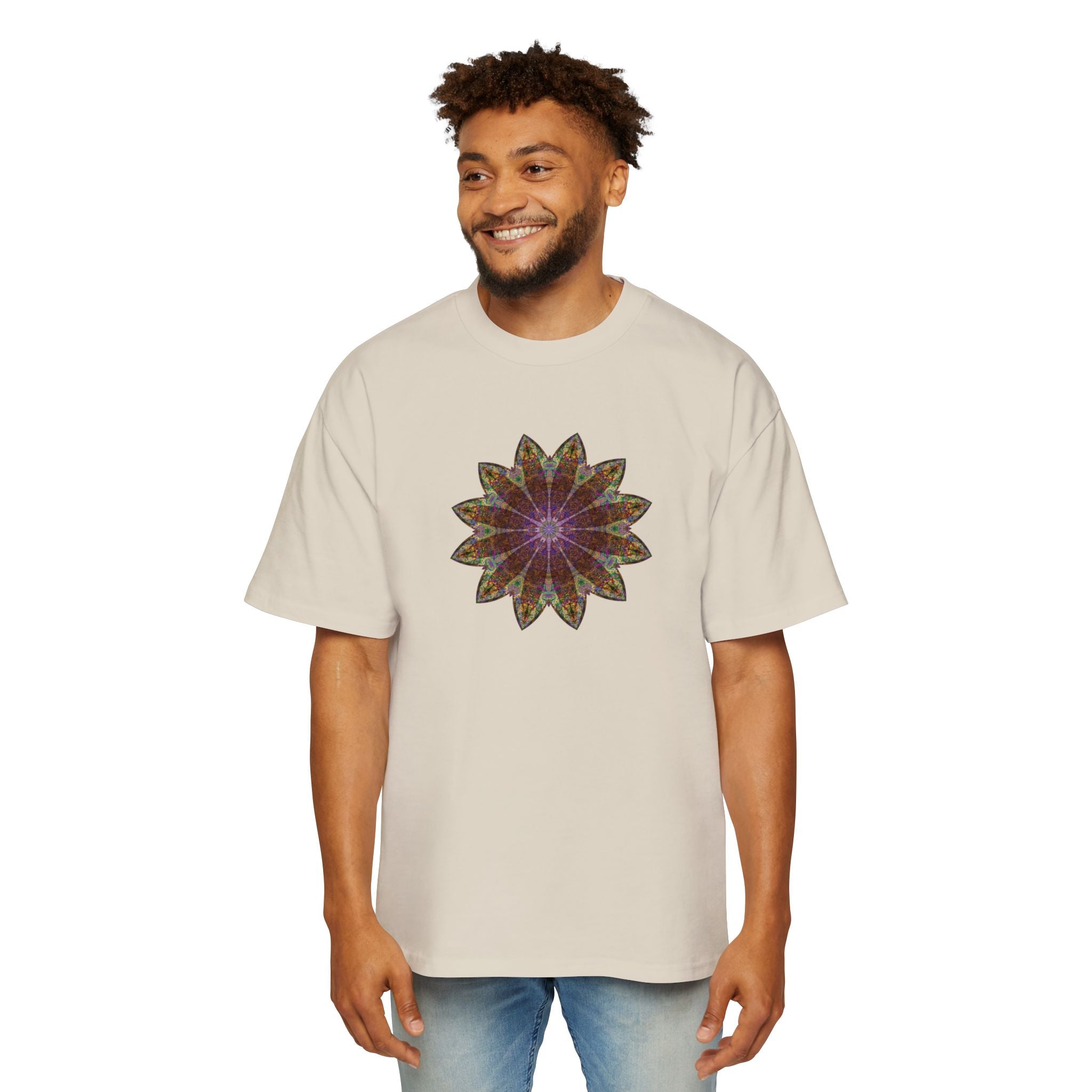 Men's Heavy Oversized Tee - Love Light Mandalas No.13