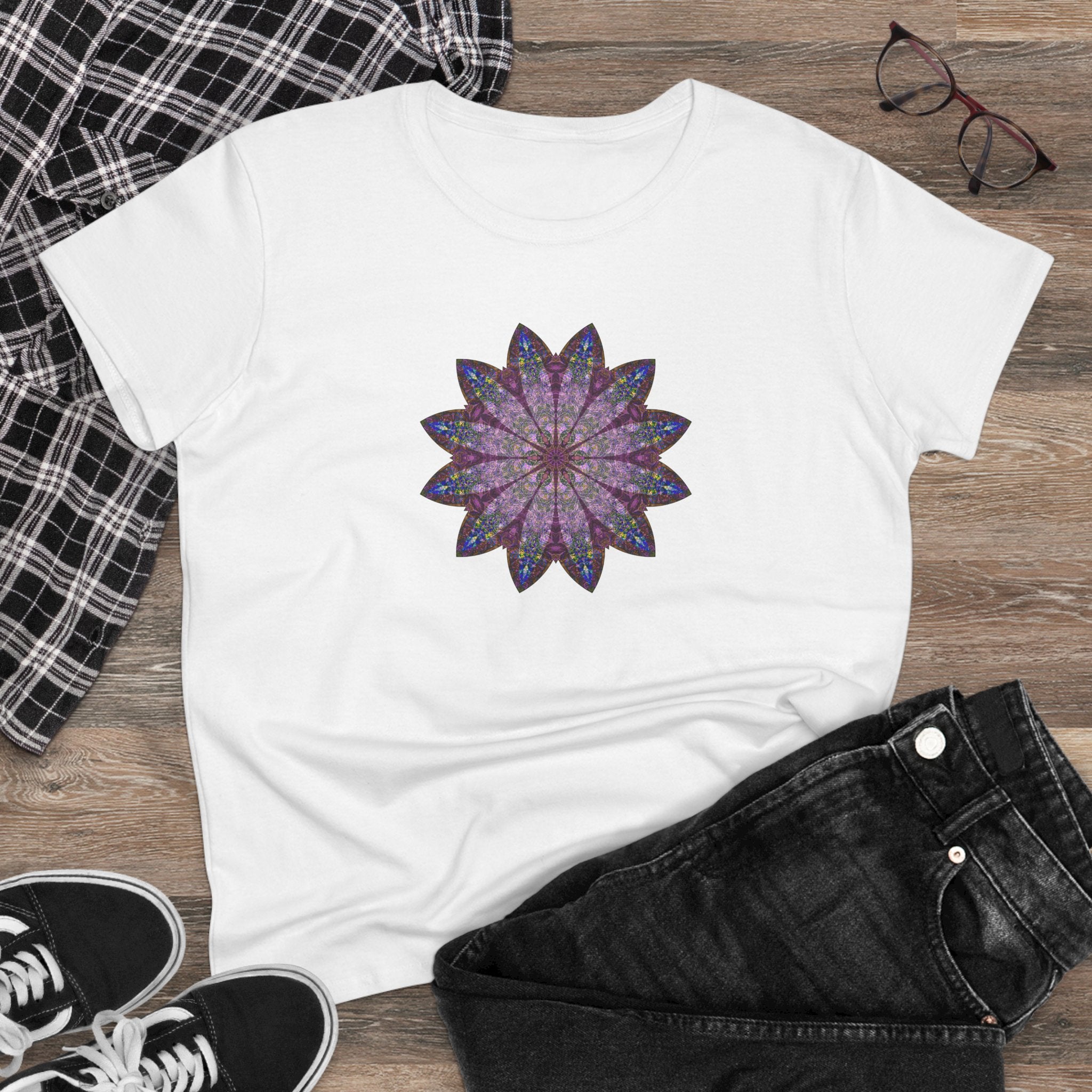 Women's Midweight Cotton Tee - Love Light Mandalas No.17