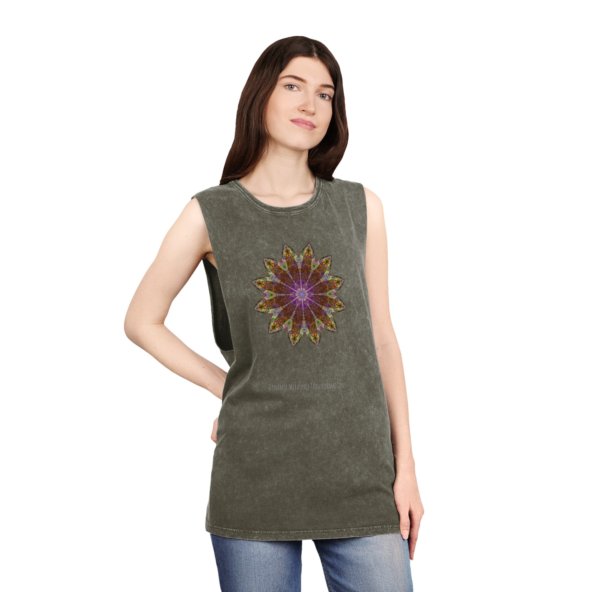 Unisex Stonewash Tank Top - Love Light Mandalas No.13