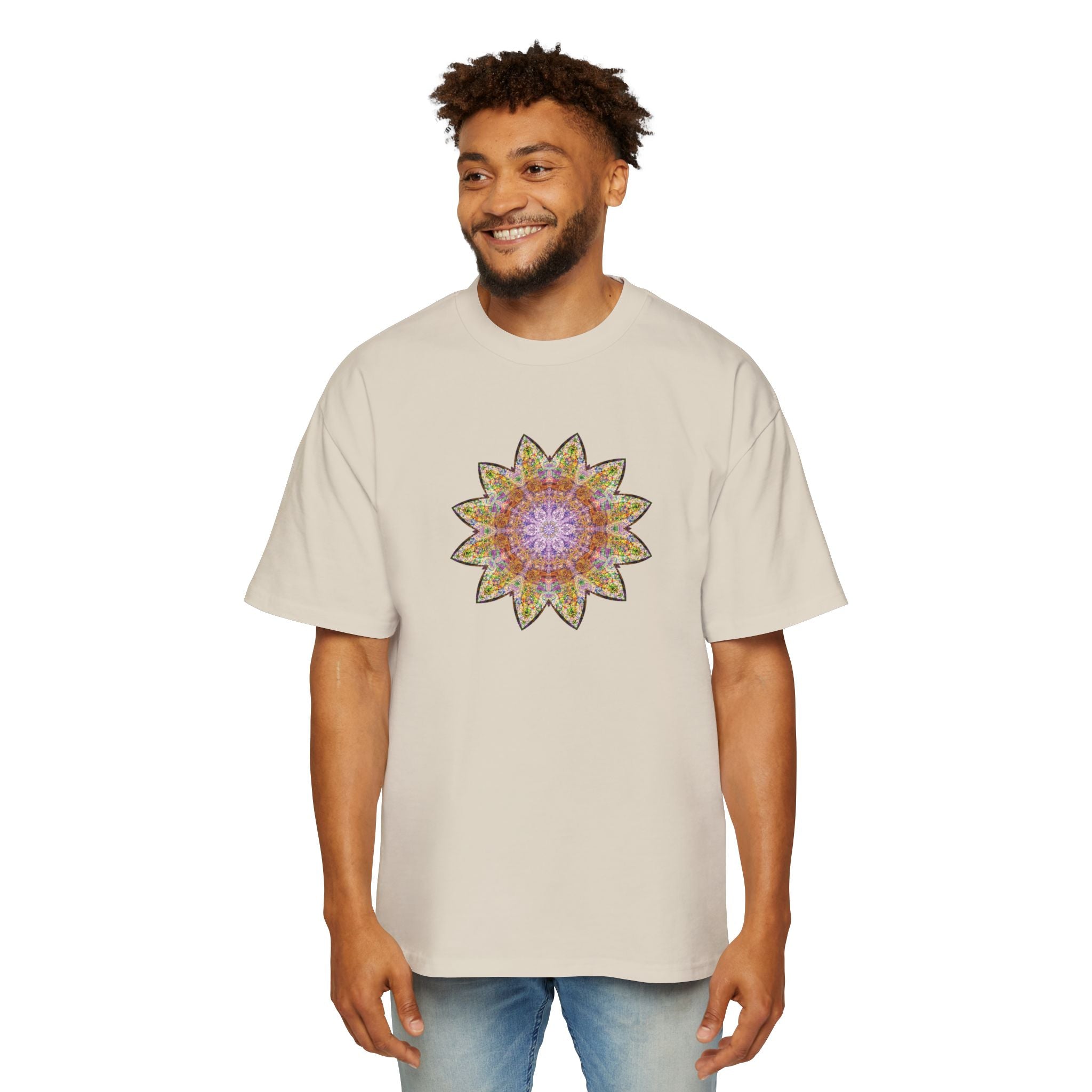 Men's Heavy Oversized Tee - Love Light Mandalas No.14