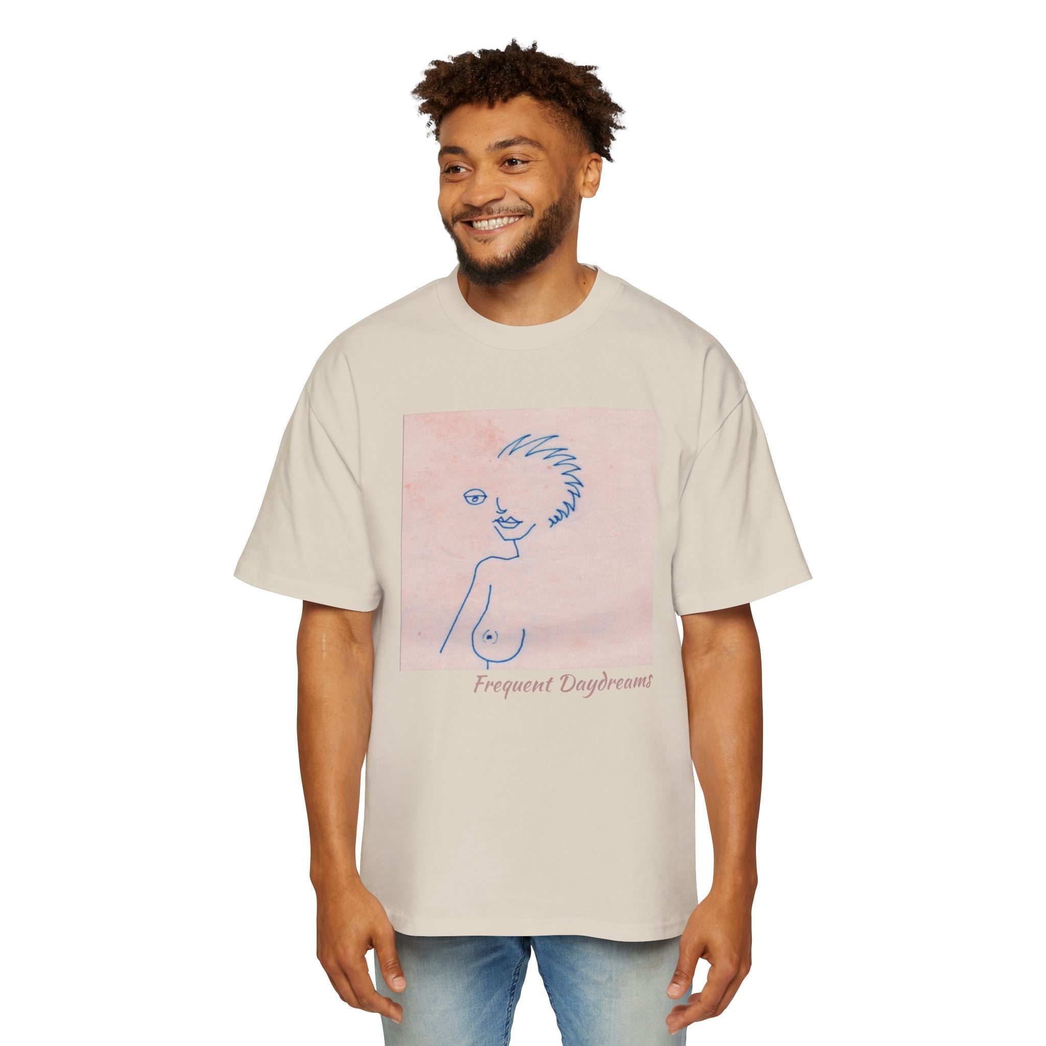 Men's Heavy Oversized Tee - Frequent Daydreams Sketch No.46
