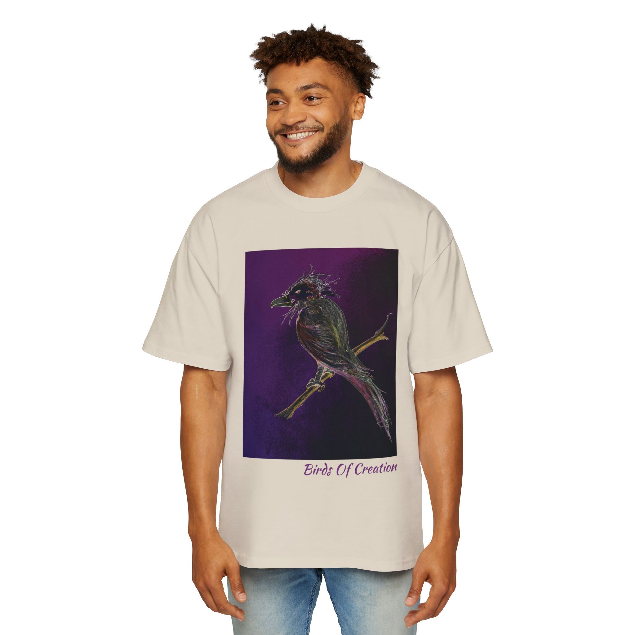 Men's Heavy Oversized Tee - Birds Of Creation No.1