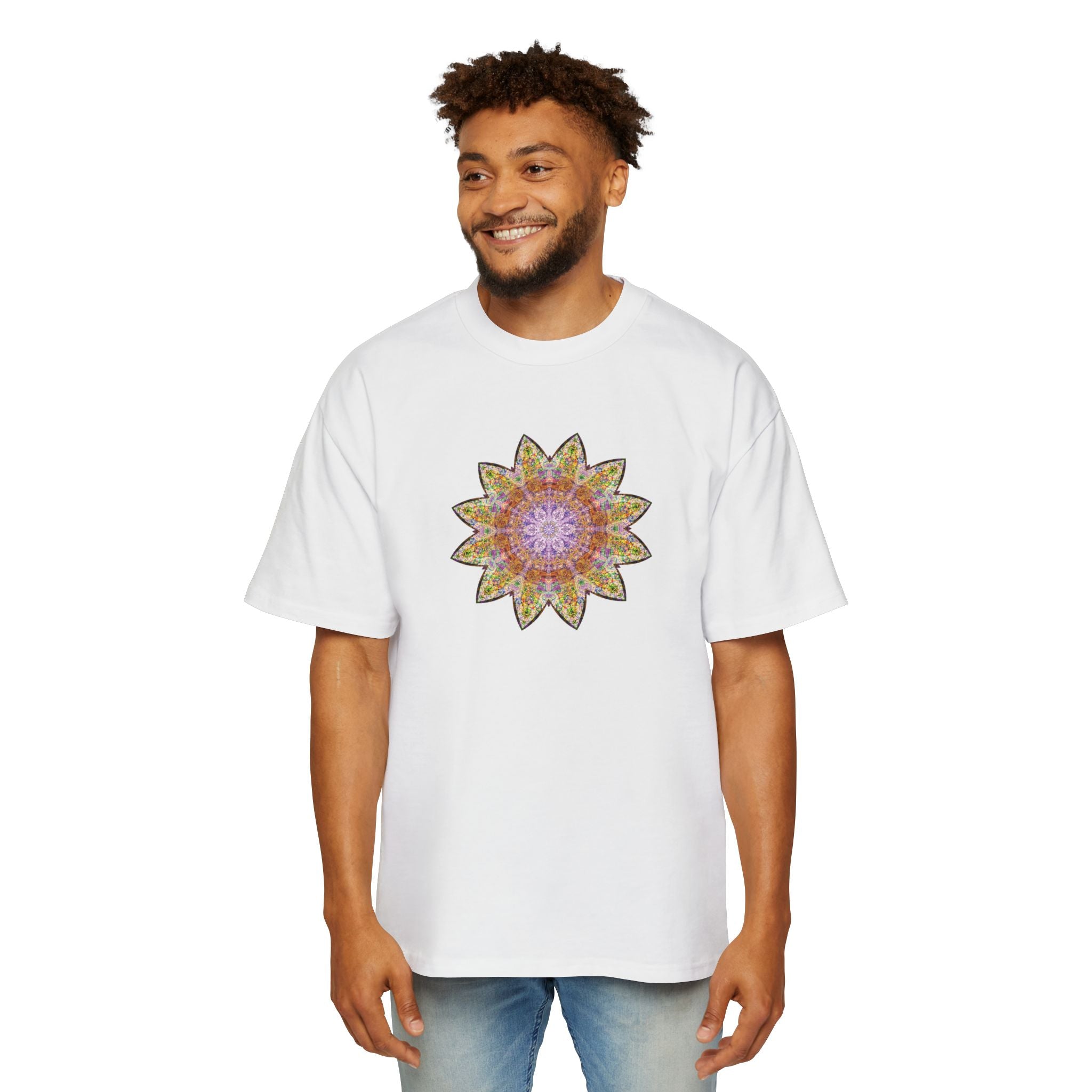 Men's Heavy Oversized Tee - Love Light Mandalas No.14