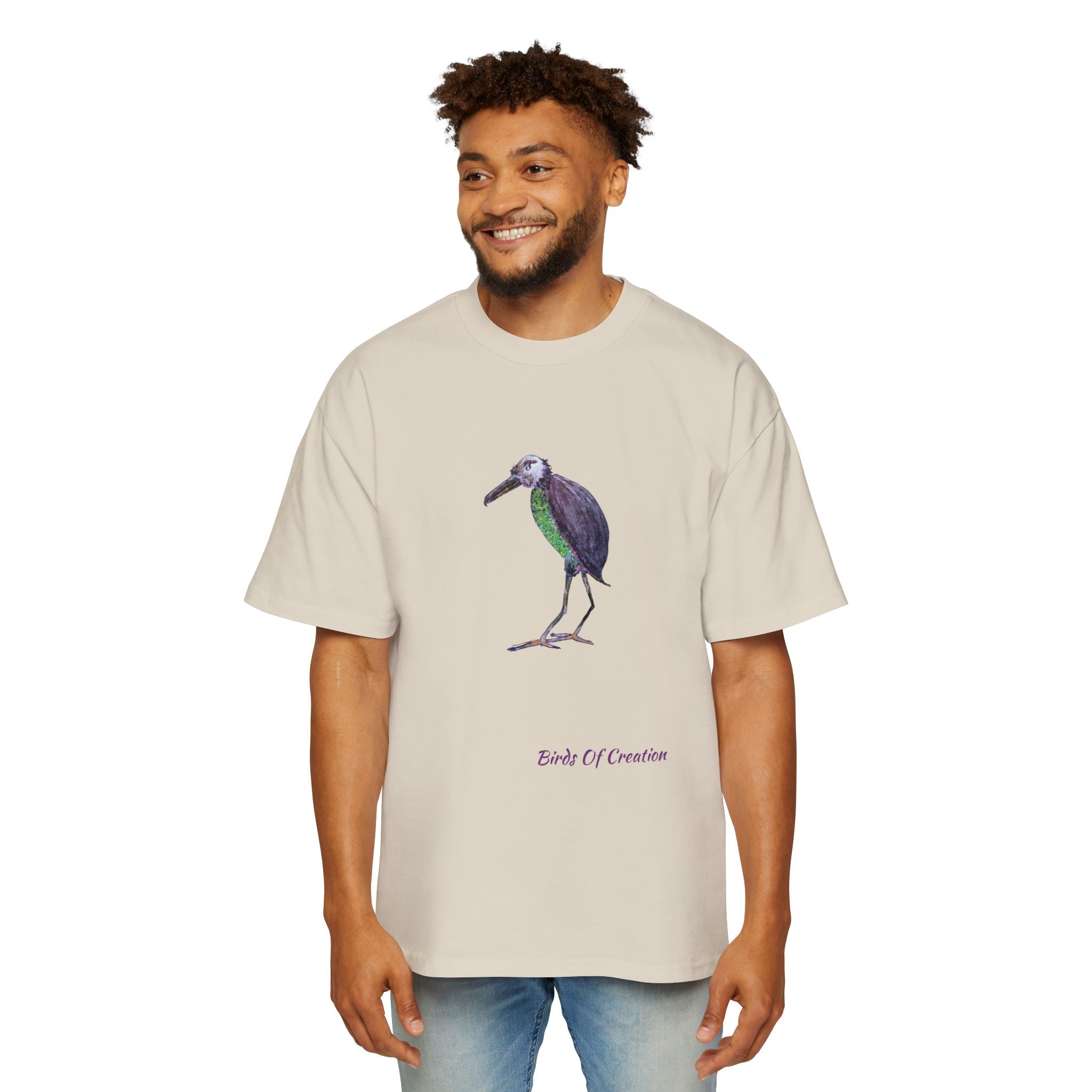 Men's Heavy Oversized Tee - Birds Of Creation No.2