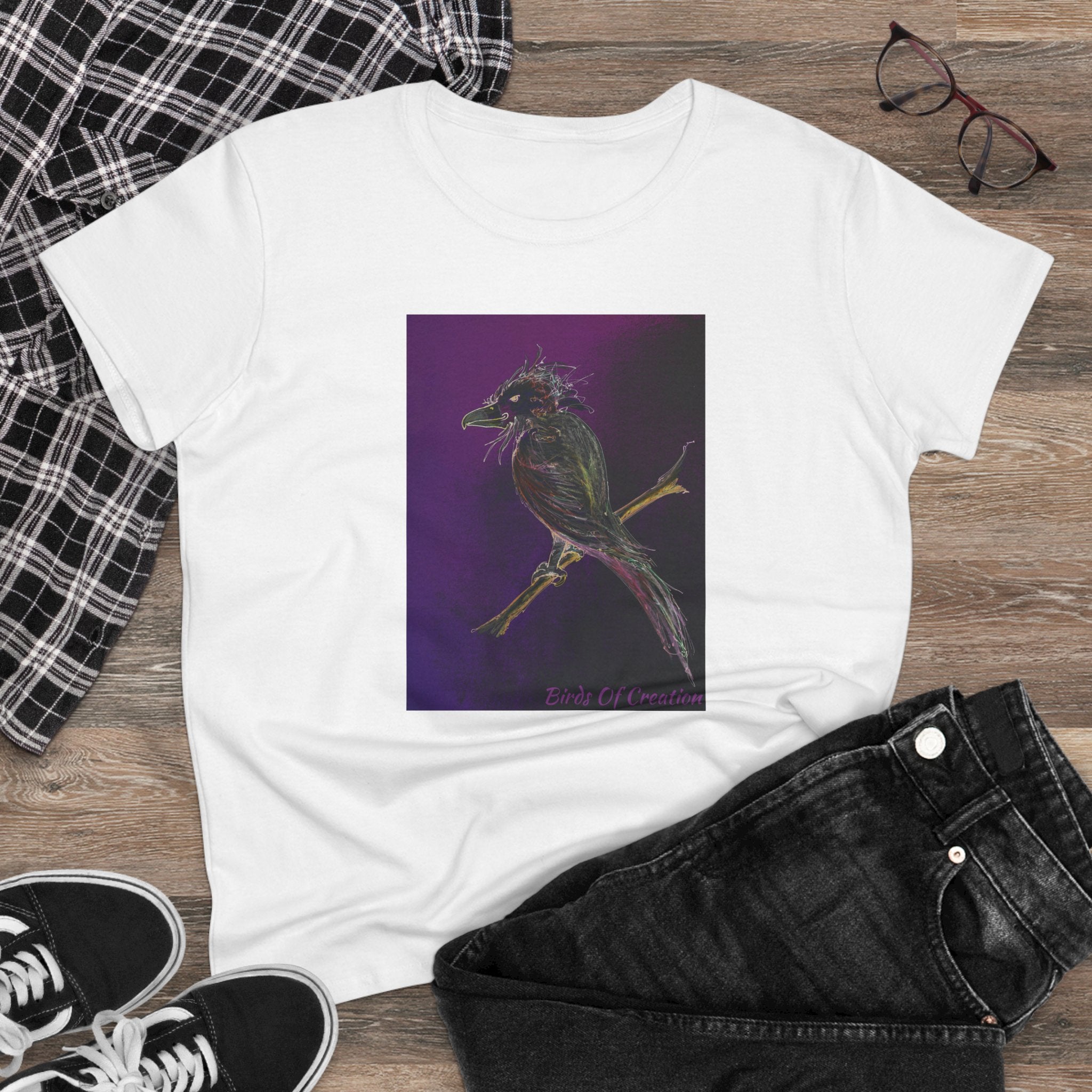 Women's Midweight Cotton Tee - Birds Of Creation No.1