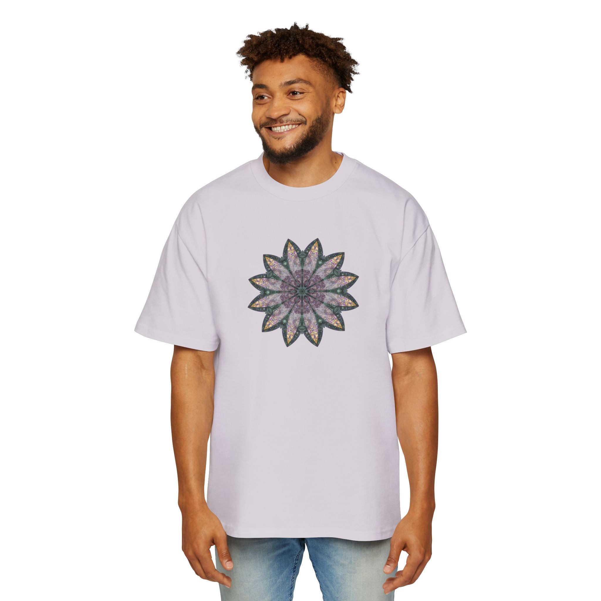 Men's Heavy Oversized Tee - Love Light Mandalas No.21