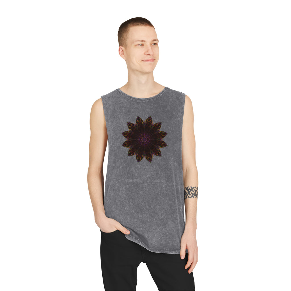 Unisex Stonewash Tank Top - Love Light Mandalas No.12