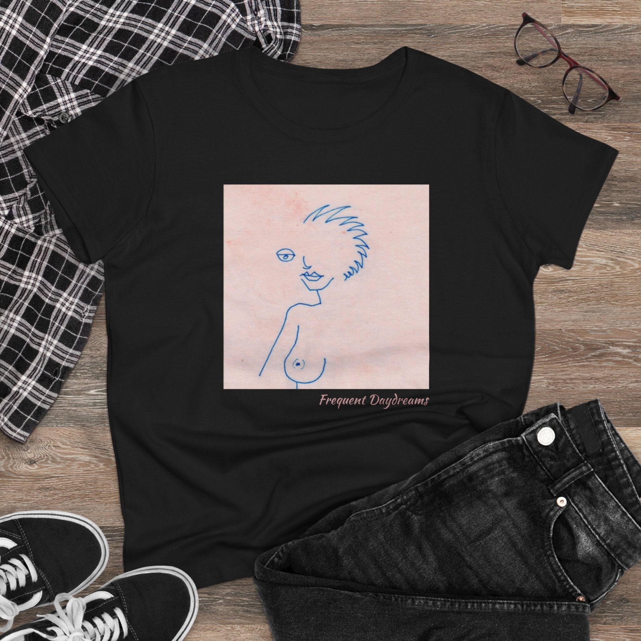 Women's Midweight Cotton Tee - Frequent Daydreams Sketch No.46
