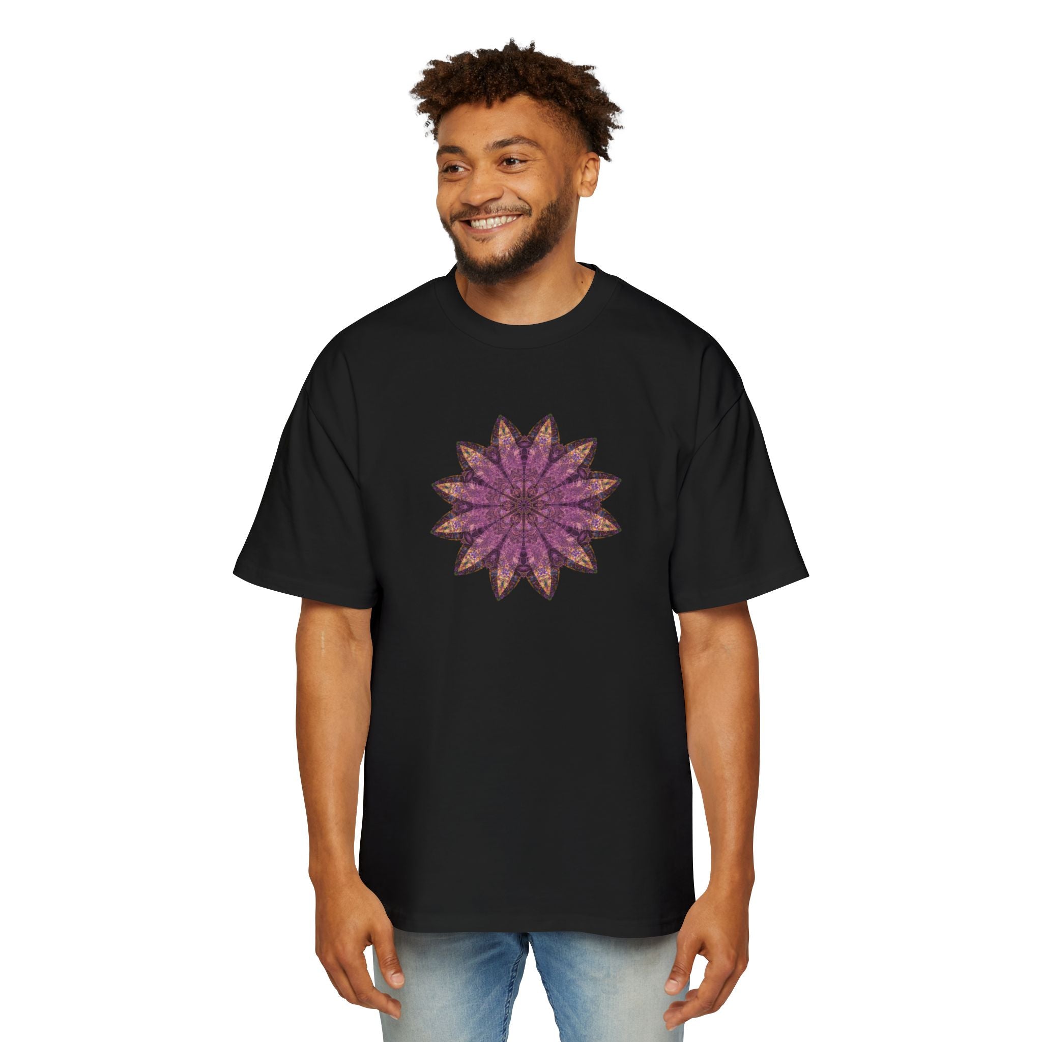 Men's Heavy Oversized Tee - Love Light Mandalas No.16
