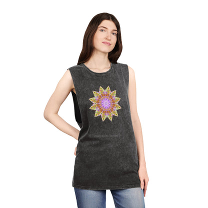 Unisex Stonewash Tank Top - Love Light Mandalas No.14