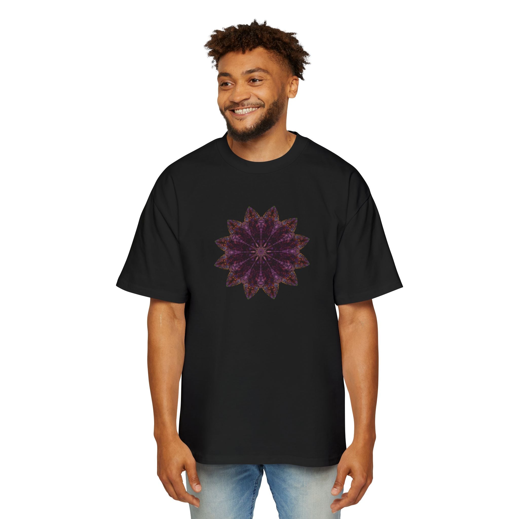 Men's Heavy Oversized Tee - Love Light Mandalas No.15